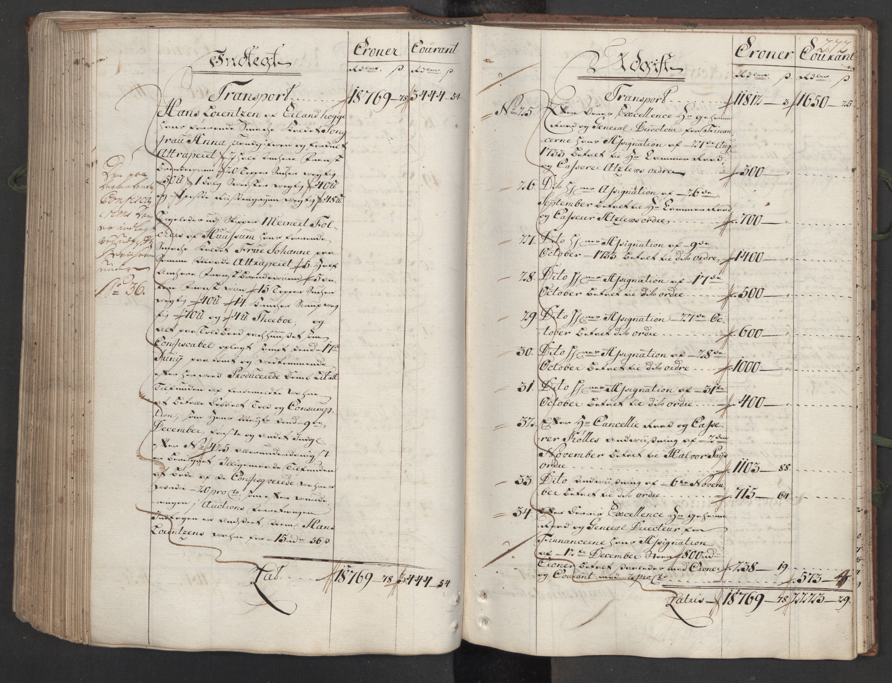 Generaltollkammeret, tollregnskaper, AV/RA-EA-5490/R12/L0009/0001: Tollregnskaper Langesund / Hovedtollbok, 1733, s. 271b-272a