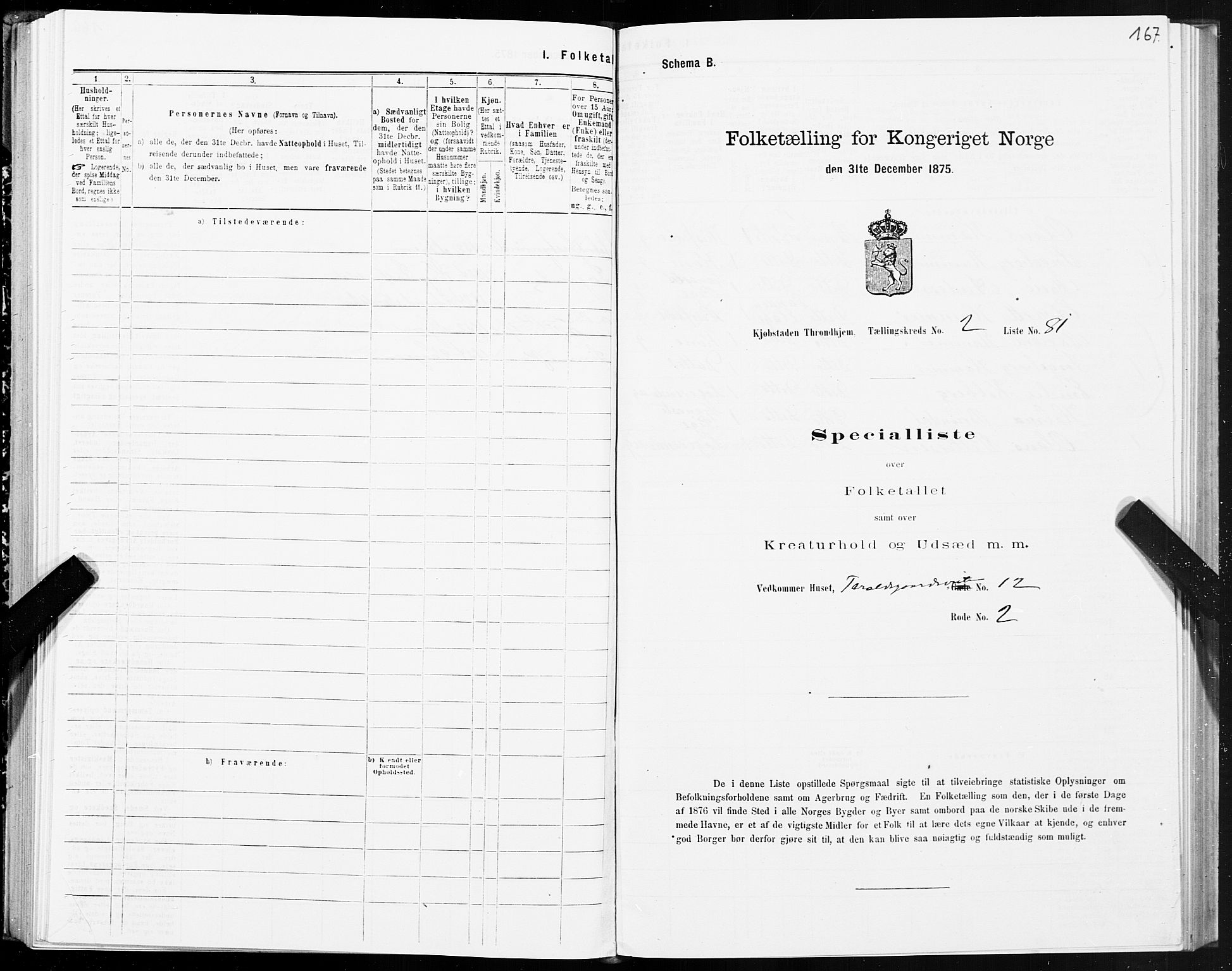 SAT, Folketelling 1875 for 1601 Trondheim kjøpstad, 1875, s. 2167