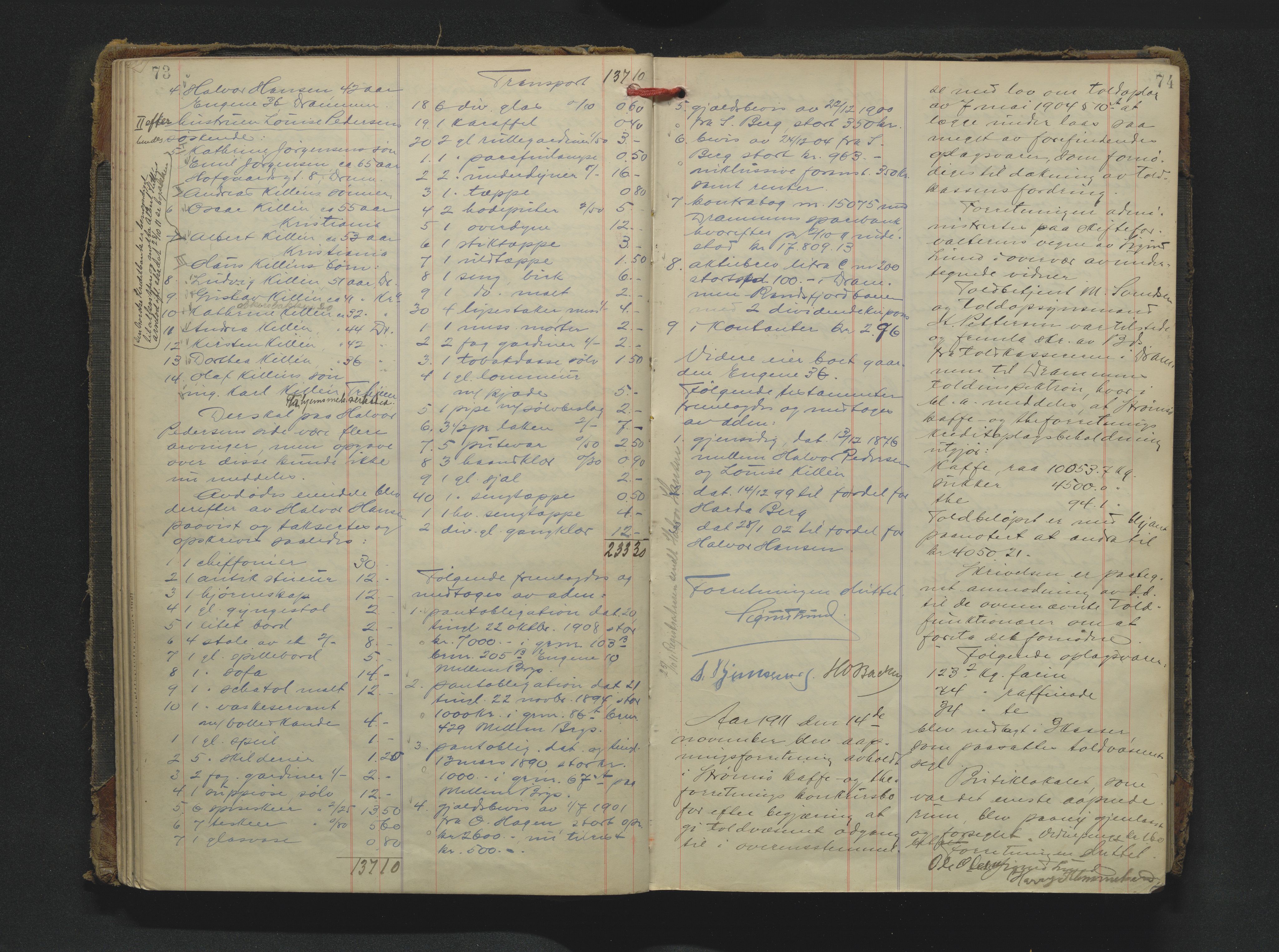Drammen byfogd, AV/SAKO-A-222/H/Hb/Hbb/L0011: Registreringsprotokoll., 1908-1926, s. 73-74
