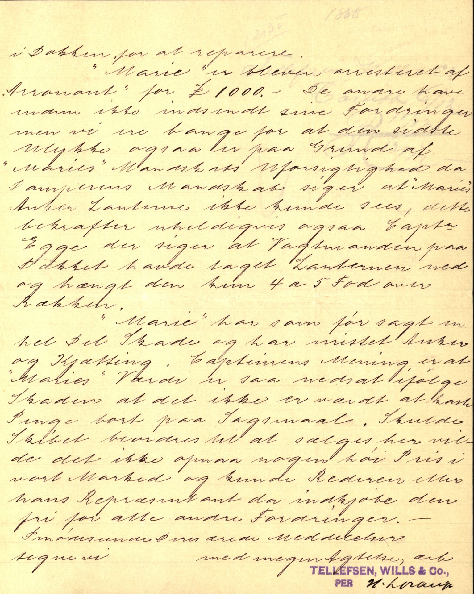 Pa 63 - Østlandske skibsassuranceforening, VEMU/A-1079/G/Ga/L0022/0008: Havaridokumenter / Magna av Haugesund, Marie, Mars, Mary, Mizpa, 1888, s. 26