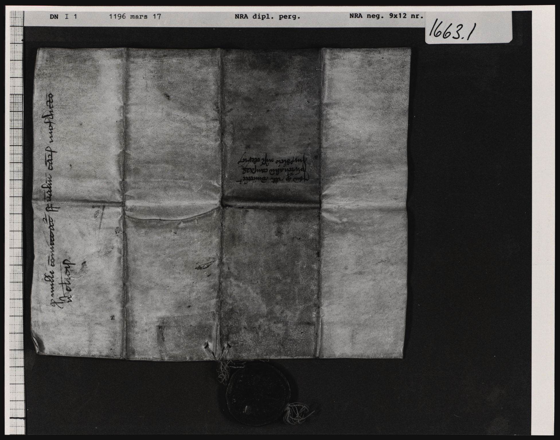 Riksarkivets diplomsamling, AV/RA-EA-5965/F01/F01a/L0001: Dokumenter, 1196, s. 2
