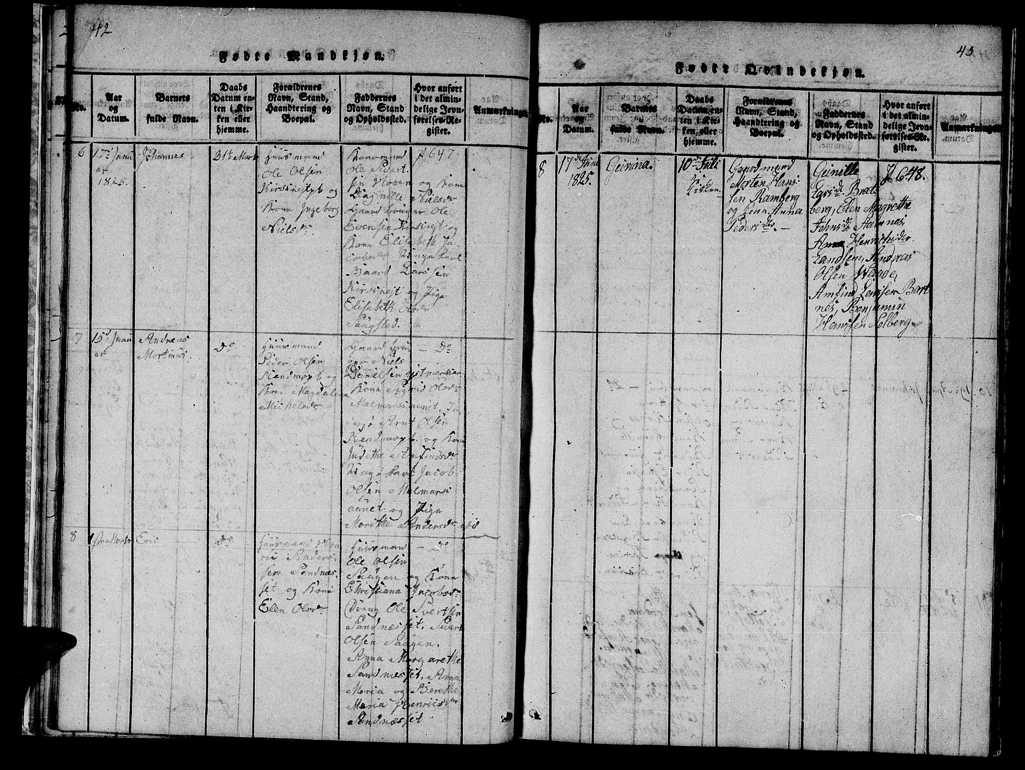 Ministerialprotokoller, klokkerbøker og fødselsregistre - Nord-Trøndelag, SAT/A-1458/745/L0433: Klokkerbok nr. 745C02, 1817-1825, s. 42-43