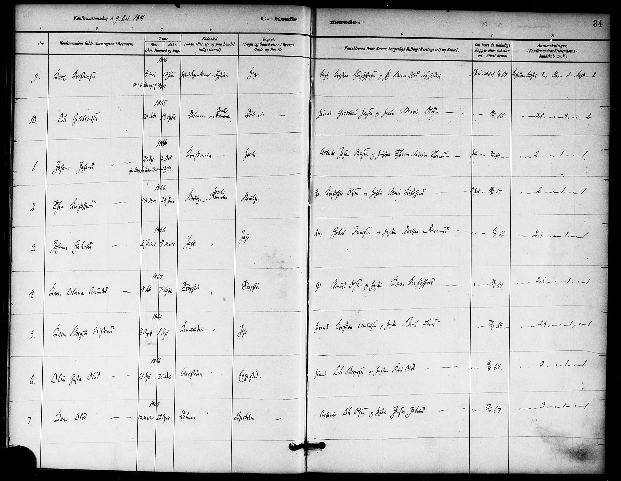 Nannestad prestekontor Kirkebøker, AV/SAO-A-10414a/F/Fb/L0001: Ministerialbok nr. II 1, 1881-1890, s. 34