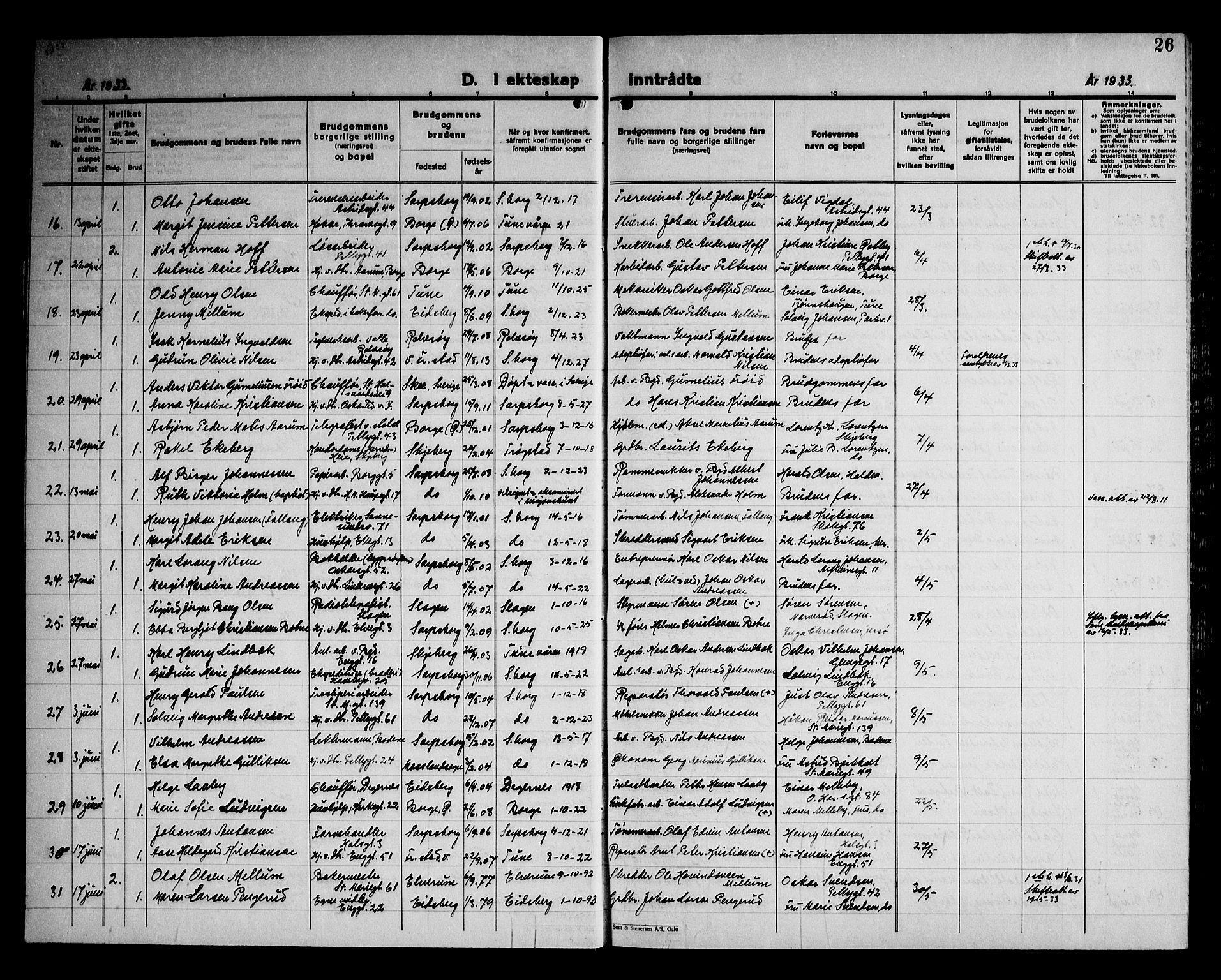 Sarpsborg prestekontor Kirkebøker, AV/SAO-A-2006/G/Ga/L0004: Klokkerbok nr. 4, 1929-1949, s. 26