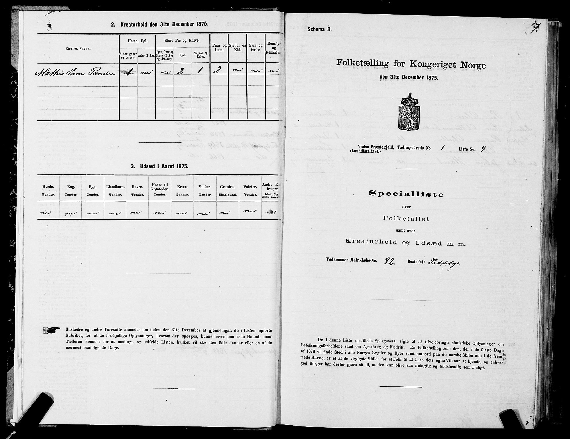 SATØ, Folketelling 1875 for 2029L Vadsø prestegjeld, Vadsø landsokn, 1875, s. 1007