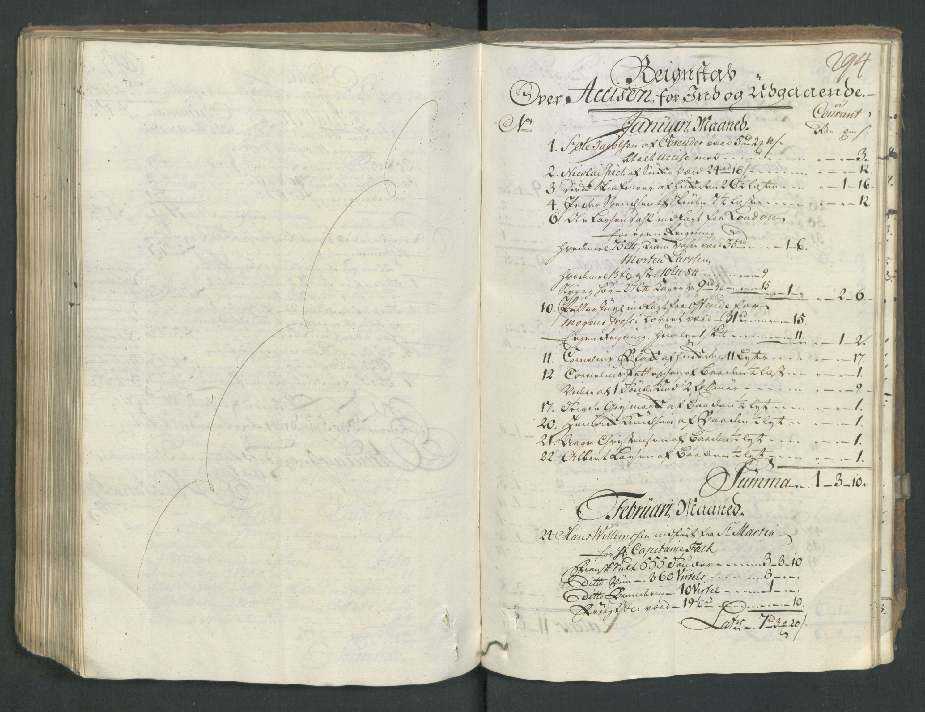 Generaltollkammeret, tollregnskaper, AV/RA-EA-5490/R15/L0029/0001: Tollregnskaper Arendal / Inngående hovedtollbok, 1756, s. 293b-294a