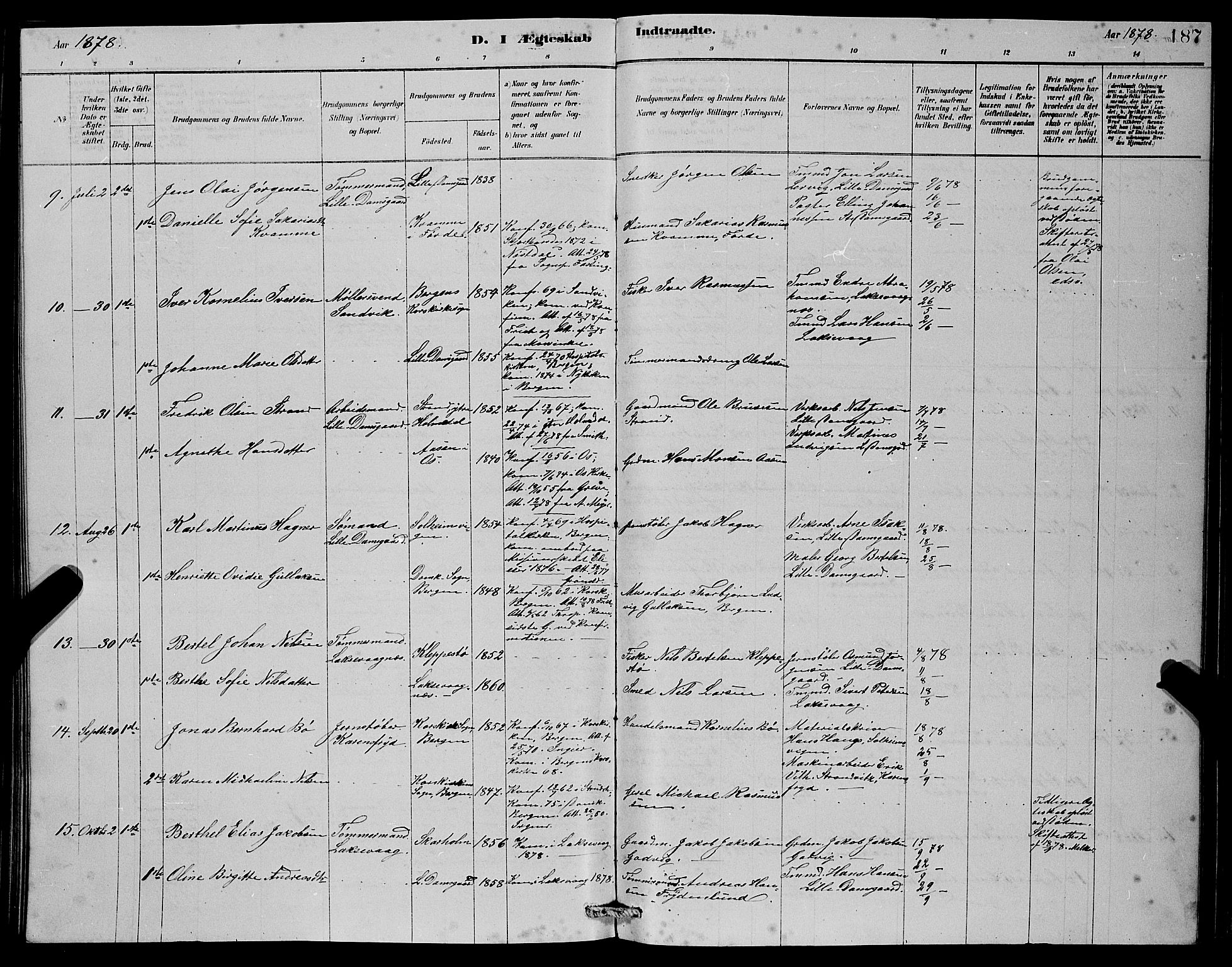 Laksevåg Sokneprestembete, AV/SAB-A-76501/H/Ha/Hab/Haba/L0002: Klokkerbok nr. A 2, 1877-1887, s. 187