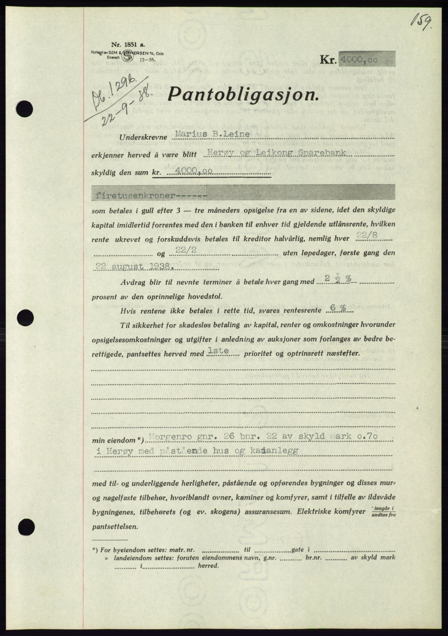 Søre Sunnmøre sorenskriveri, AV/SAT-A-4122/1/2/2C/L0066: Pantebok nr. 60, 1938-1938, Dagboknr: 1296/1938