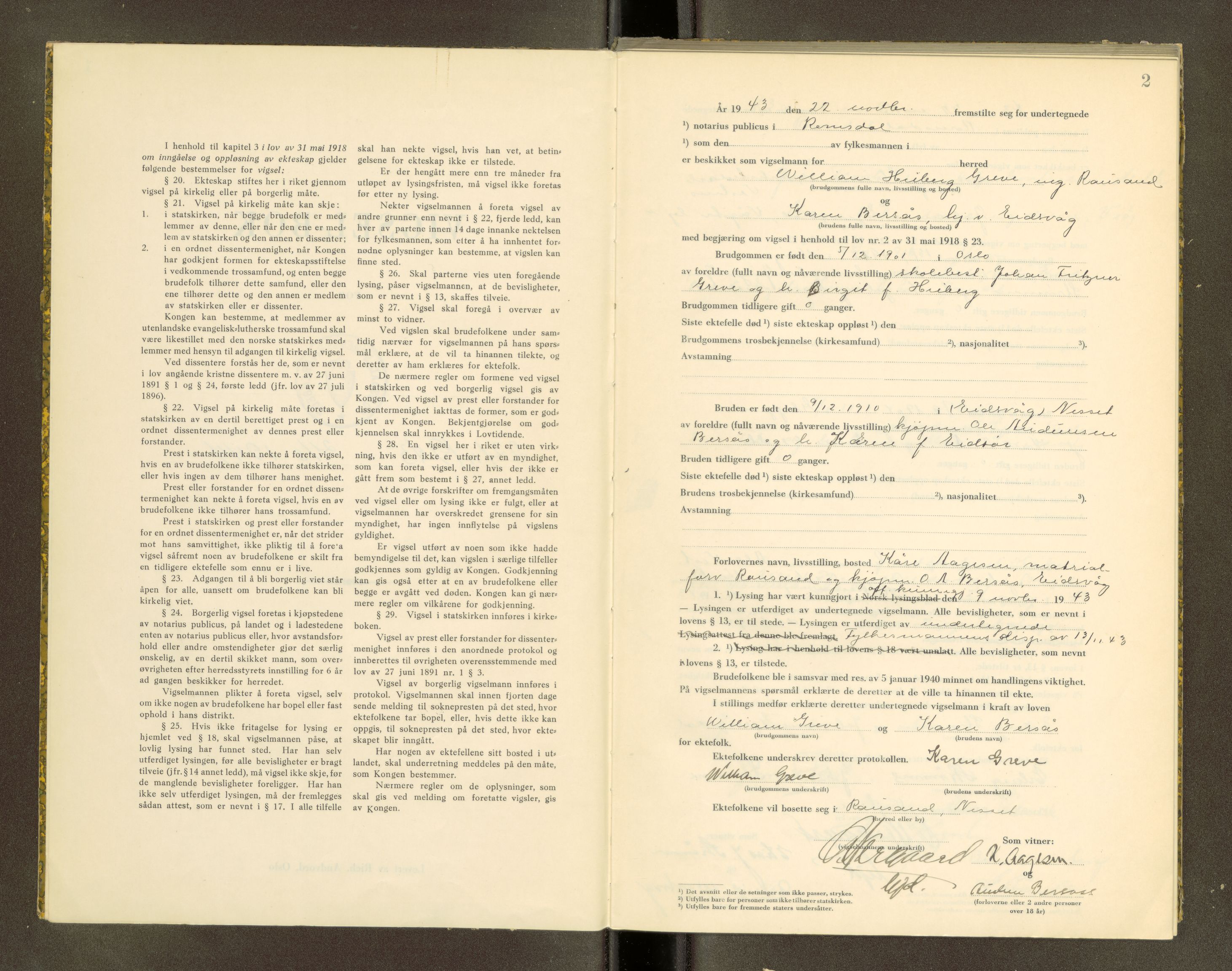 Romsdal sorenskriveri, AV/SAT-A-4149/1/6/6D/L0007: Vigselbok, 1943-1944, s. 2