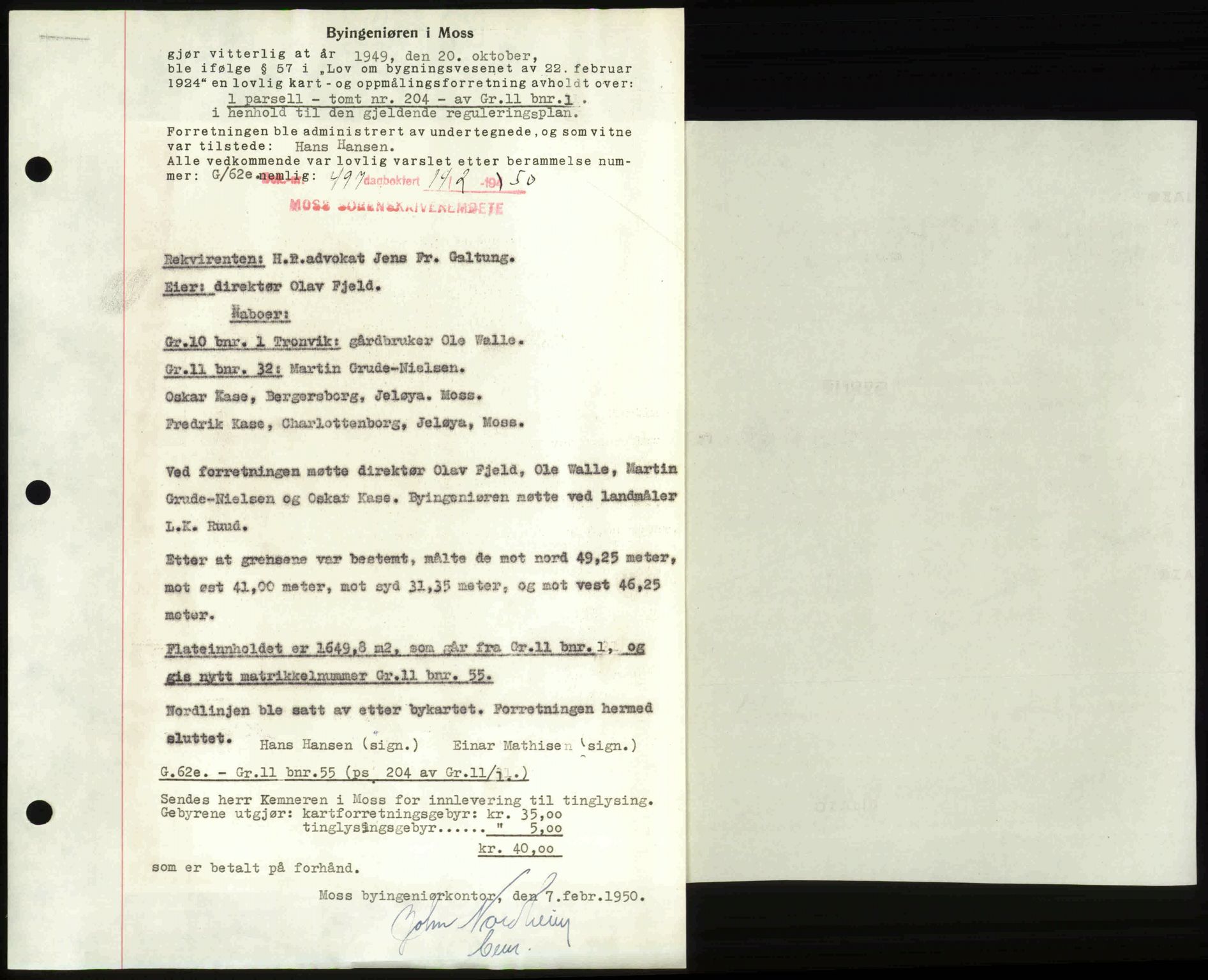 Moss sorenskriveri, SAO/A-10168: Pantebok nr. A25, 1950-1950, Dagboknr: 497/1950