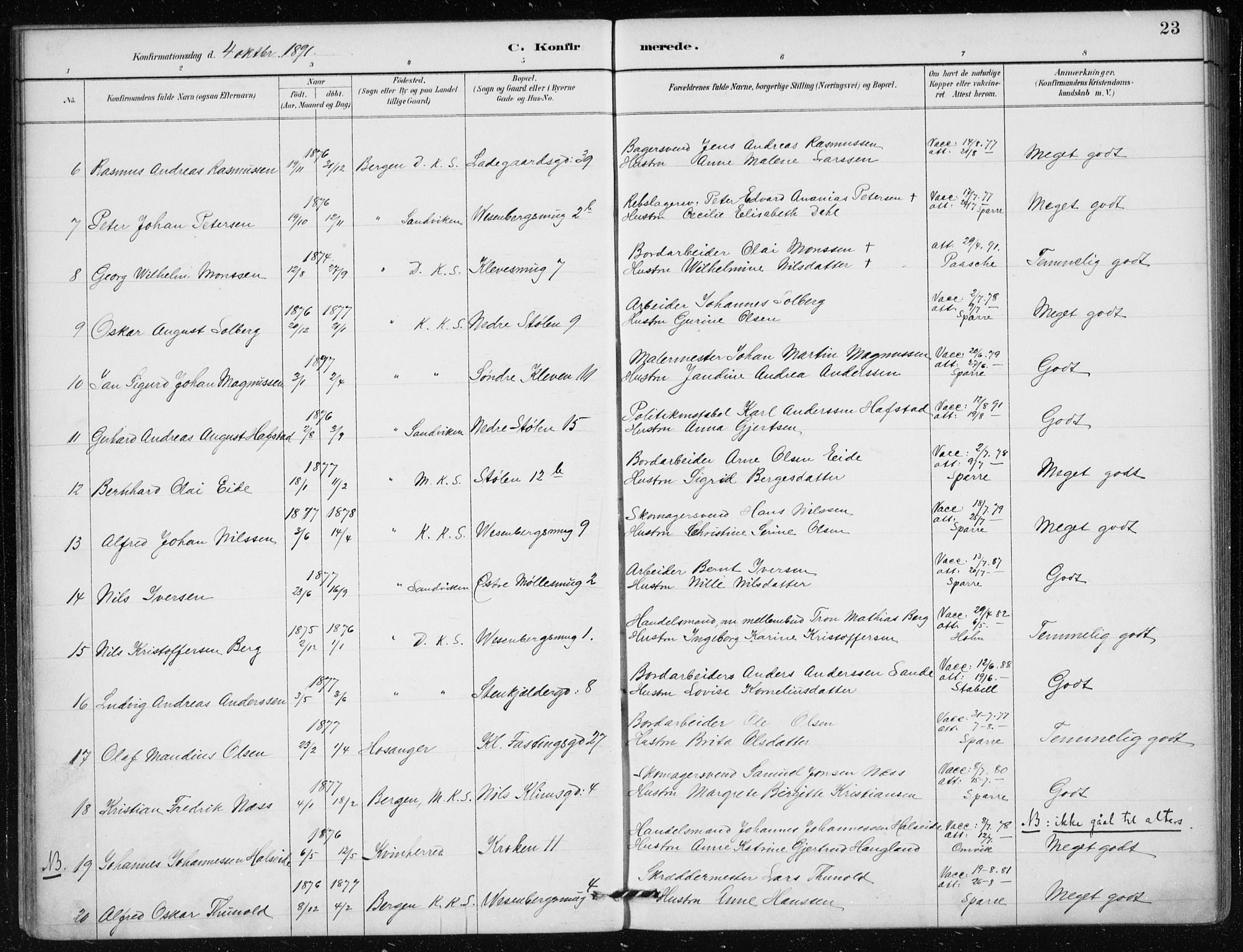 Mariakirken Sokneprestembete, AV/SAB-A-76901/H/Haa/L0013: Ministerialbok nr. C 1, 1889-1900, s. 23
