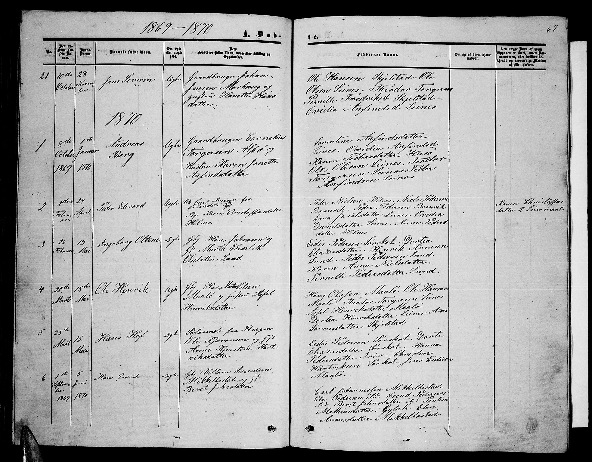 Ministerialprotokoller, klokkerbøker og fødselsregistre - Nordland, SAT/A-1459/857/L0827: Klokkerbok nr. 857C02, 1852-1879, s. 67