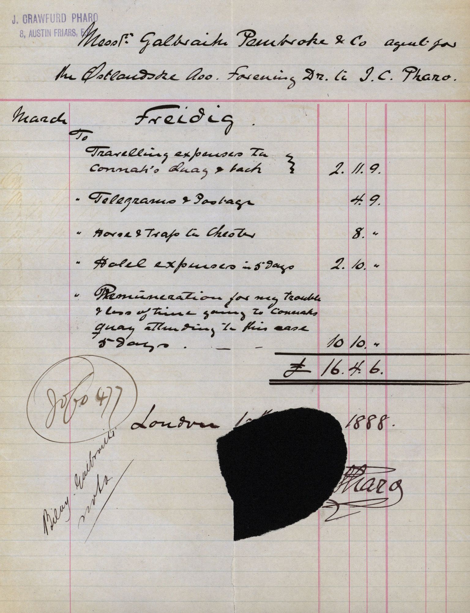 Pa 63 - Østlandske skibsassuranceforening, VEMU/A-1079/G/Ga/L0023/0002: Havaridokumenter / Flora, Frank, Freidig, Sophie, Wilhelmine, 1888, s. 43