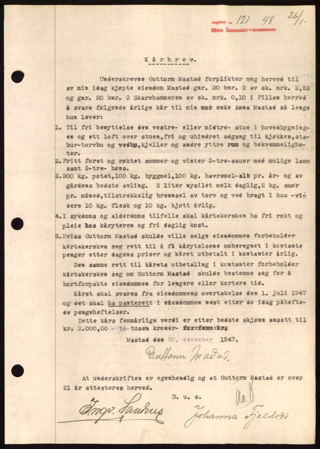 Hitra sorenskriveri, AV/SAT-A-0018/2/2C/2Ca: Pantebok nr. B1, 1939-1949, Dagboknr: 121/1948