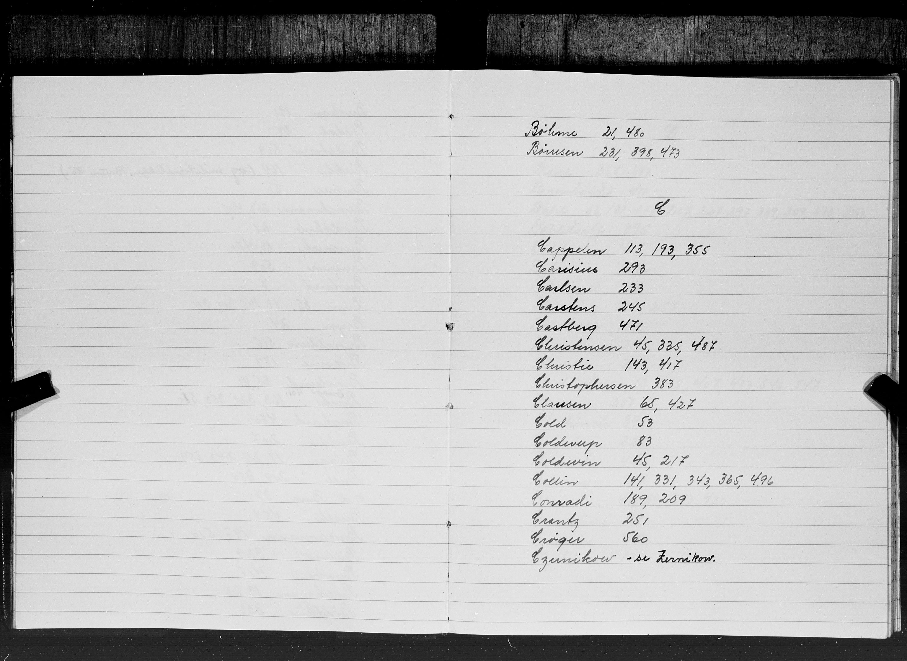 Hornemans samlinger, SAT/PA-X/A/L0013b: Register til bind 13a Angell - Hammond, 1600-1886