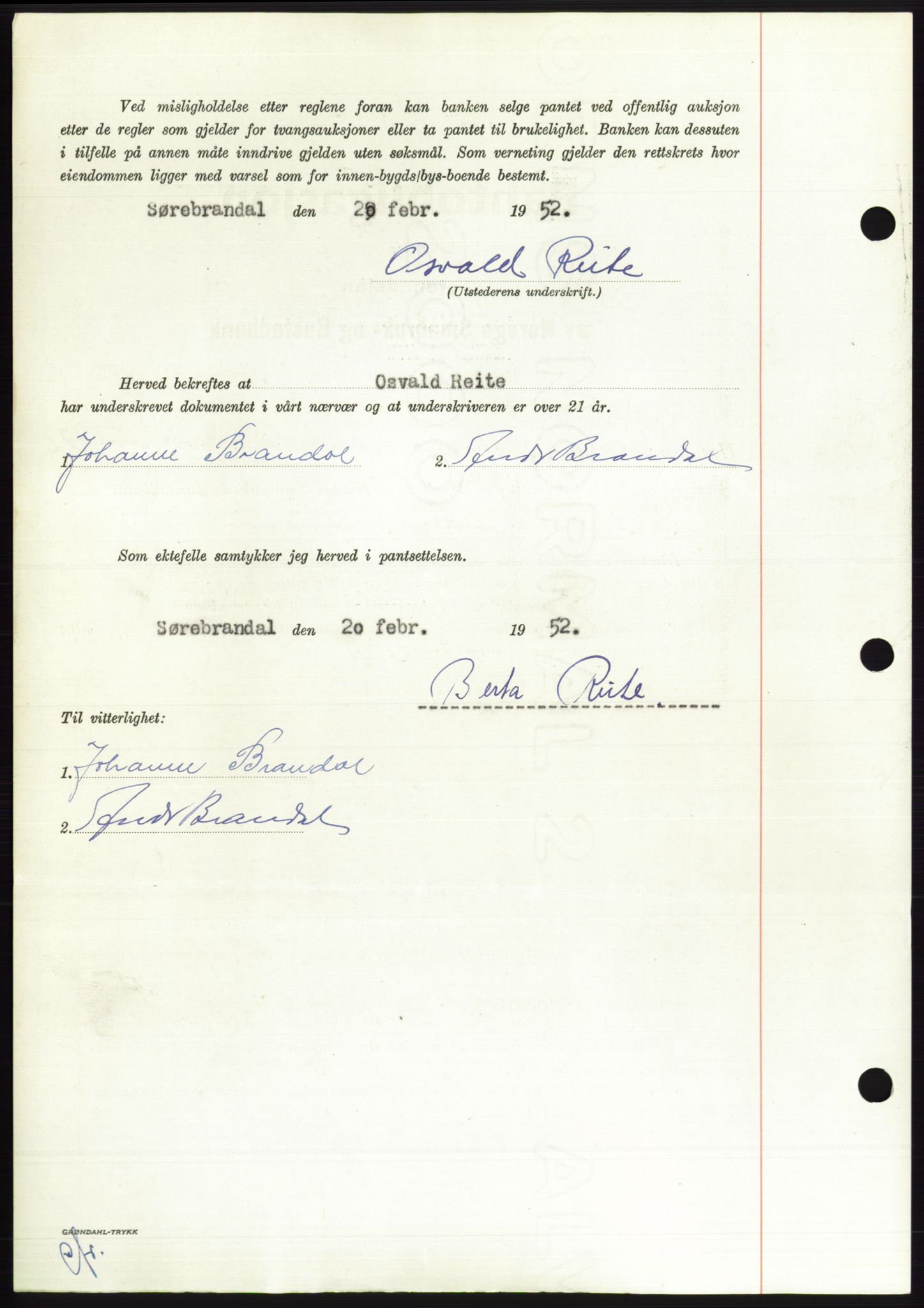 Søre Sunnmøre sorenskriveri, AV/SAT-A-4122/1/2/2C/L0121: Pantebok nr. 9B, 1951-1952, Dagboknr: 459/1952