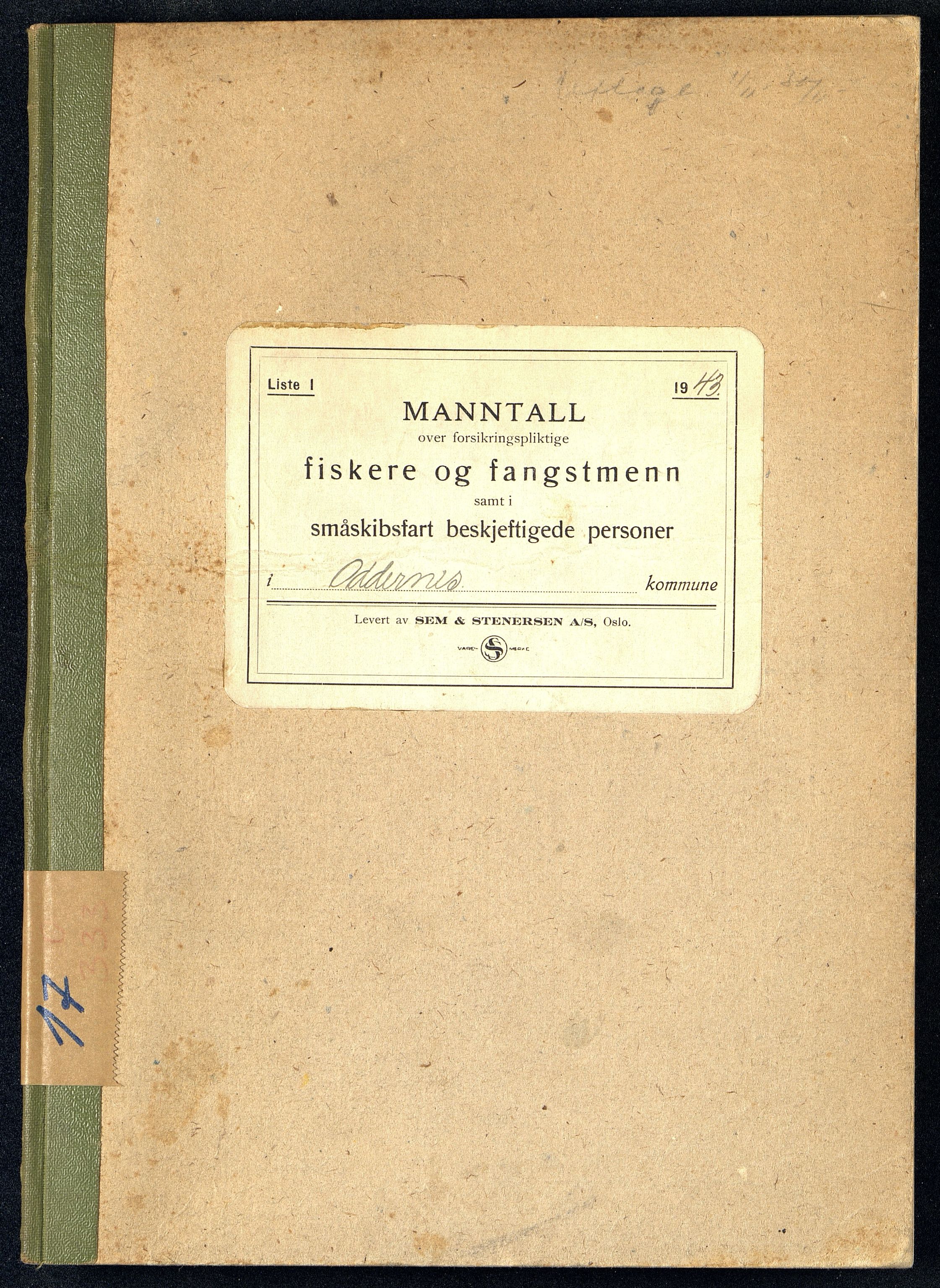 Oddernes kommune - Fiskermanntallnemnda, ARKSOR/1001OD622/F/L0001/0016: Manntall over forsikringspliktige fiskere og fangstmenn / Manntall over forsikringspliktige fiskere og fangstmenn, 1943