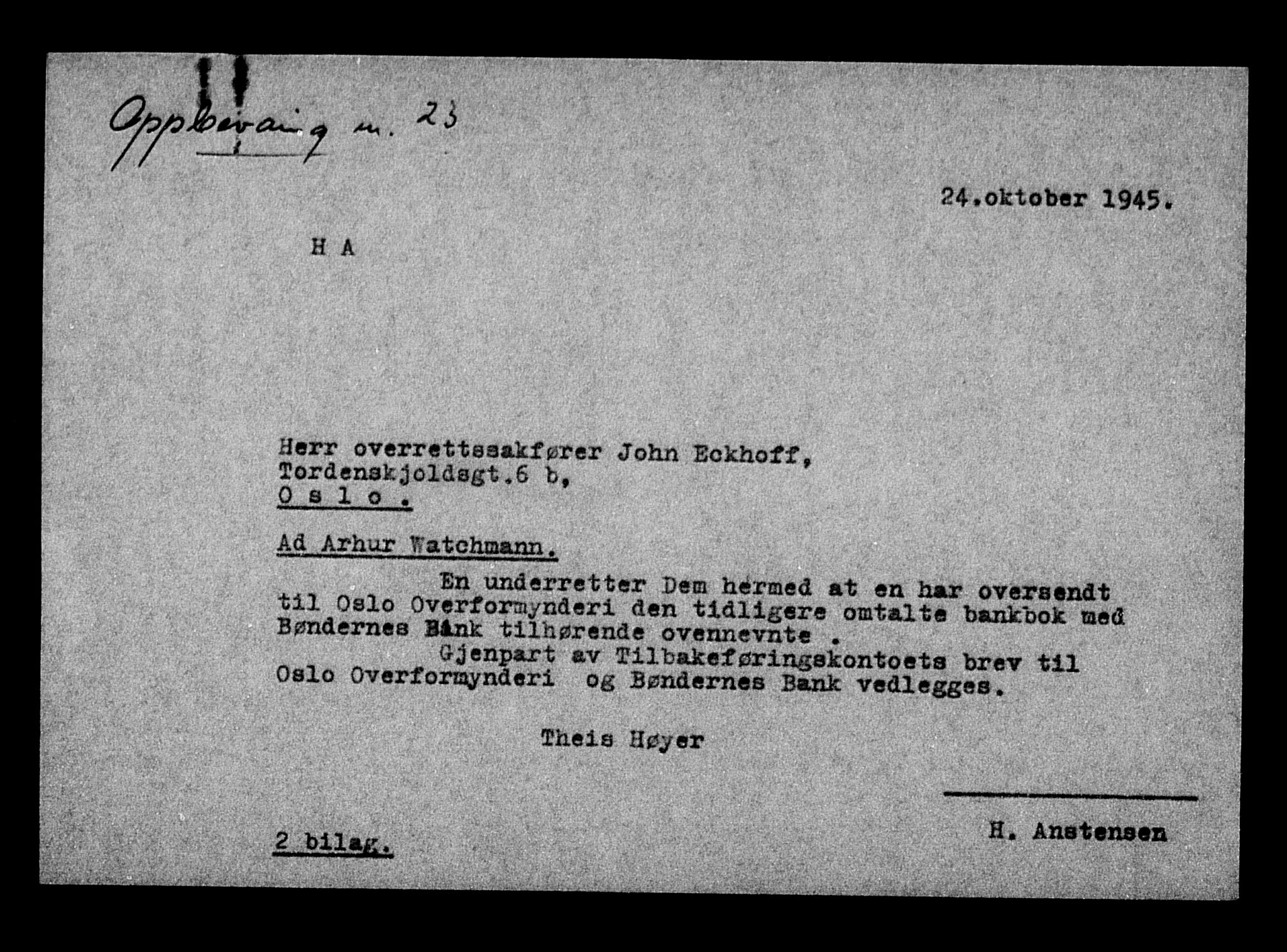 Justisdepartementet, Tilbakeføringskontoret for inndratte formuer, AV/RA-S-1564/H/Hc/Hcc/L0985: --, 1945-1947, s. 278