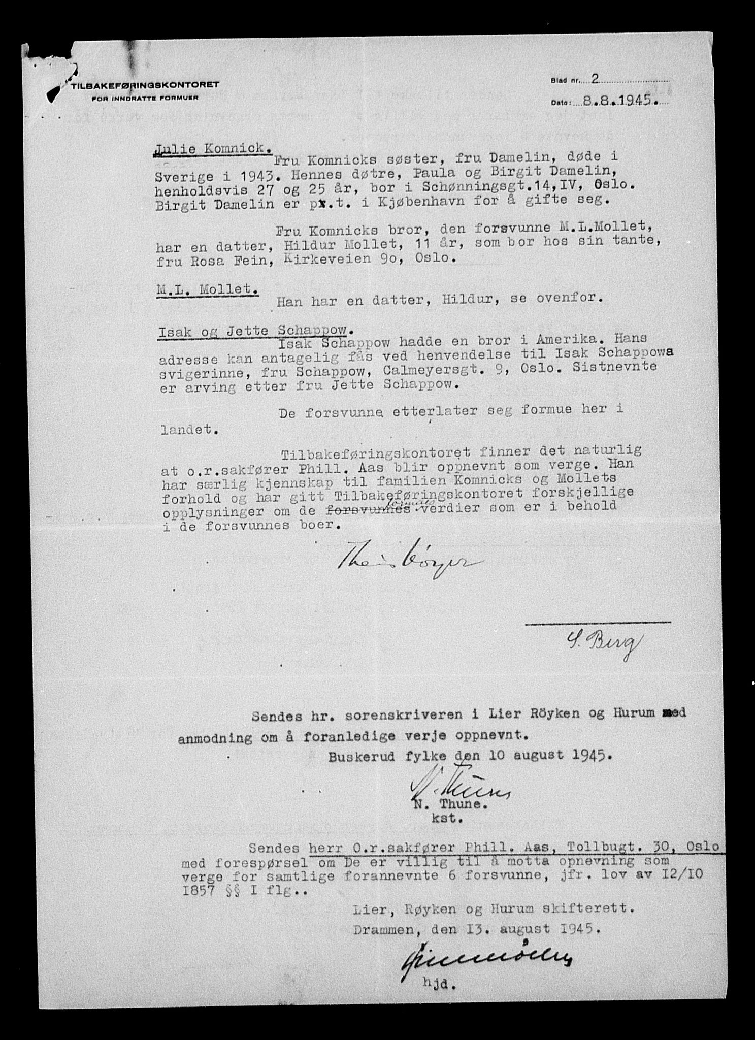 Justisdepartementet, Tilbakeføringskontoret for inndratte formuer, AV/RA-S-1564/H/Hc/Hcd/L1002: --, 1945-1947, s. 91