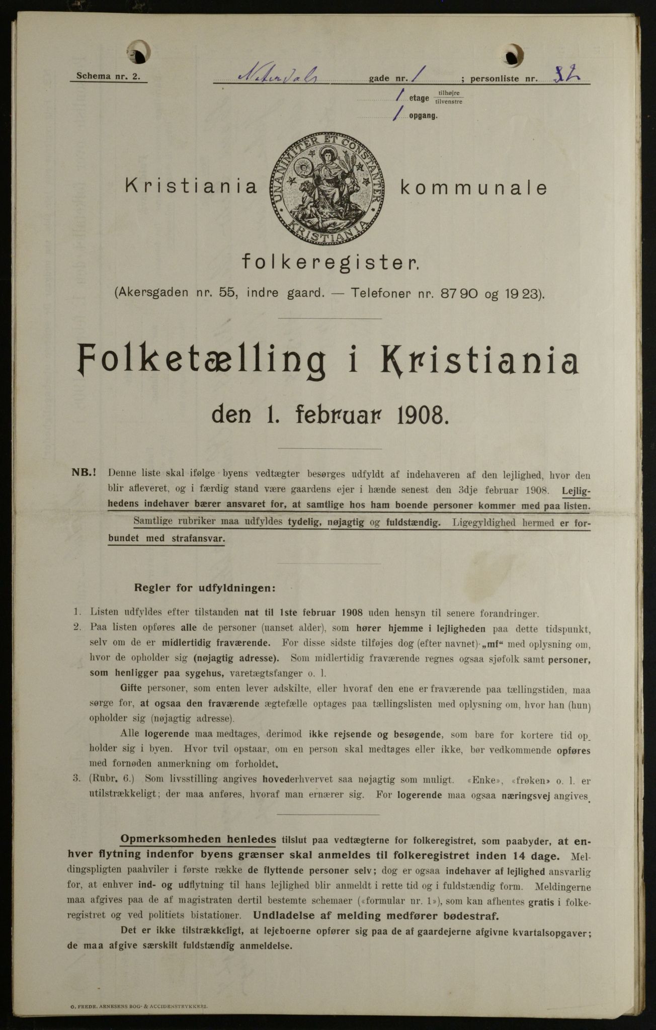 OBA, Kommunal folketelling 1.2.1908 for Kristiania kjøpstad, 1908, s. 63885