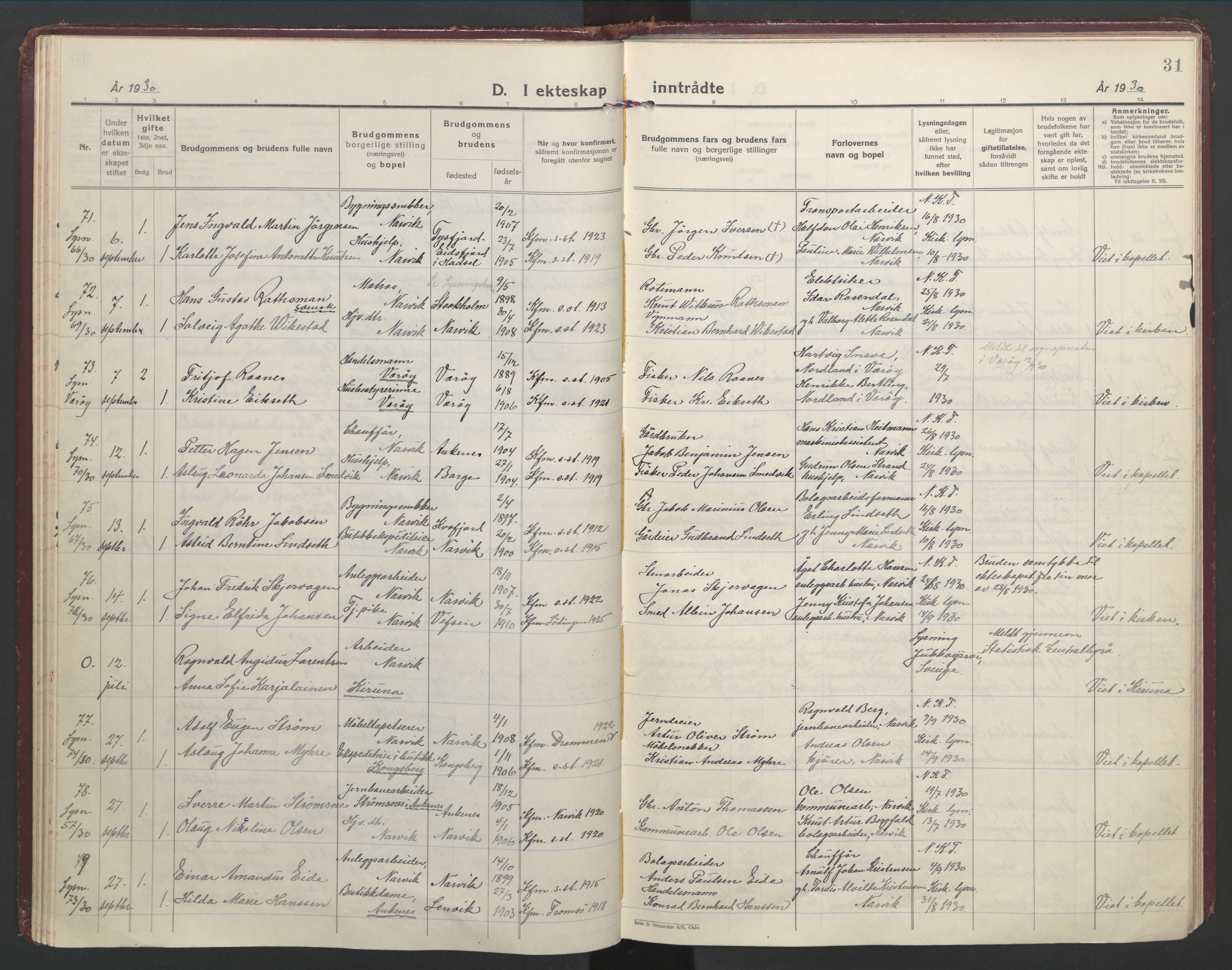 Ministerialprotokoller, klokkerbøker og fødselsregistre - Nordland, AV/SAT-A-1459/871/L1006: Ministerialbok nr. 871A22, 1928-1936, s. 31