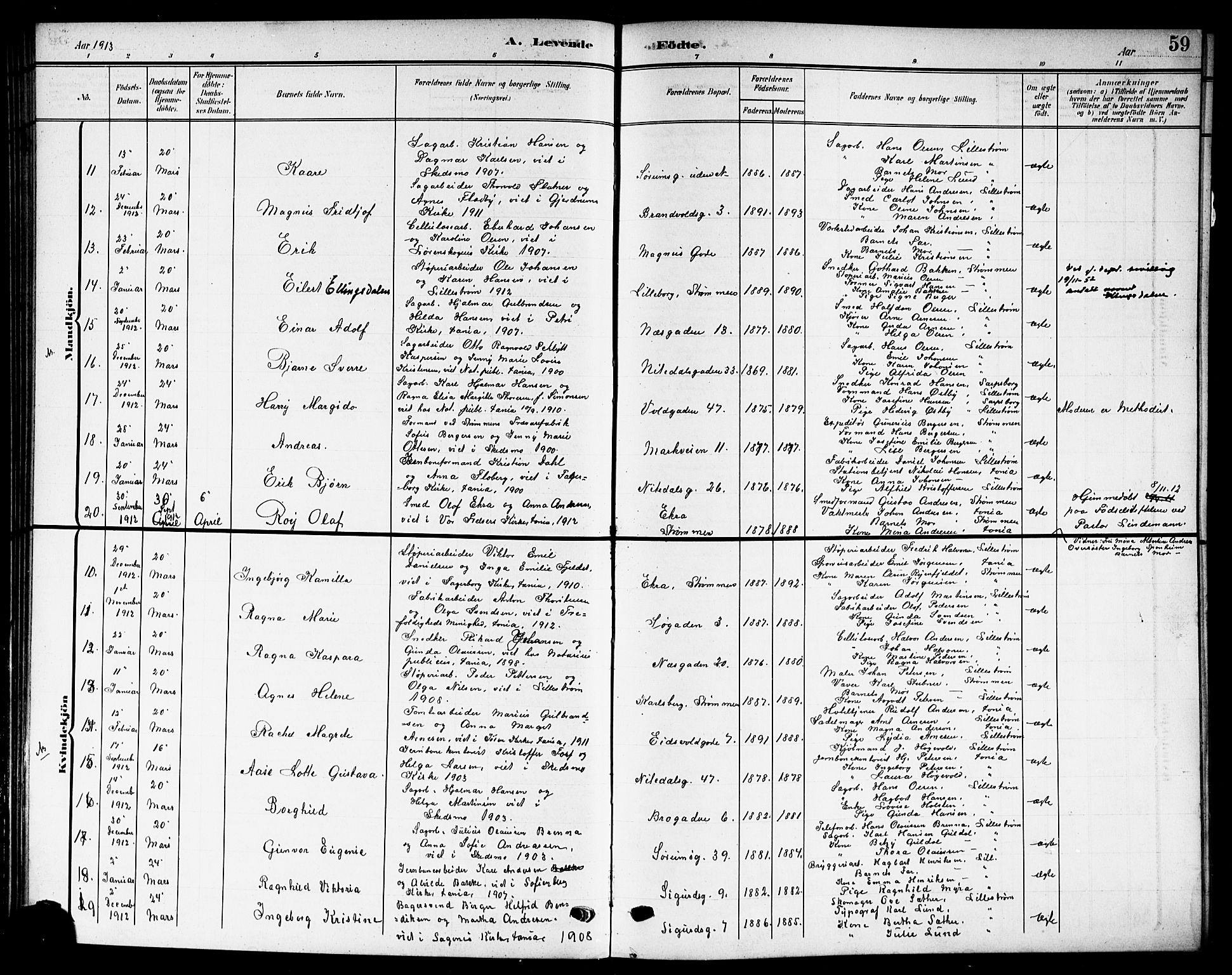 Skedsmo prestekontor Kirkebøker, AV/SAO-A-10033a/G/Gc/L0001: Klokkerbok nr. III 1, 1908-1916, s. 59
