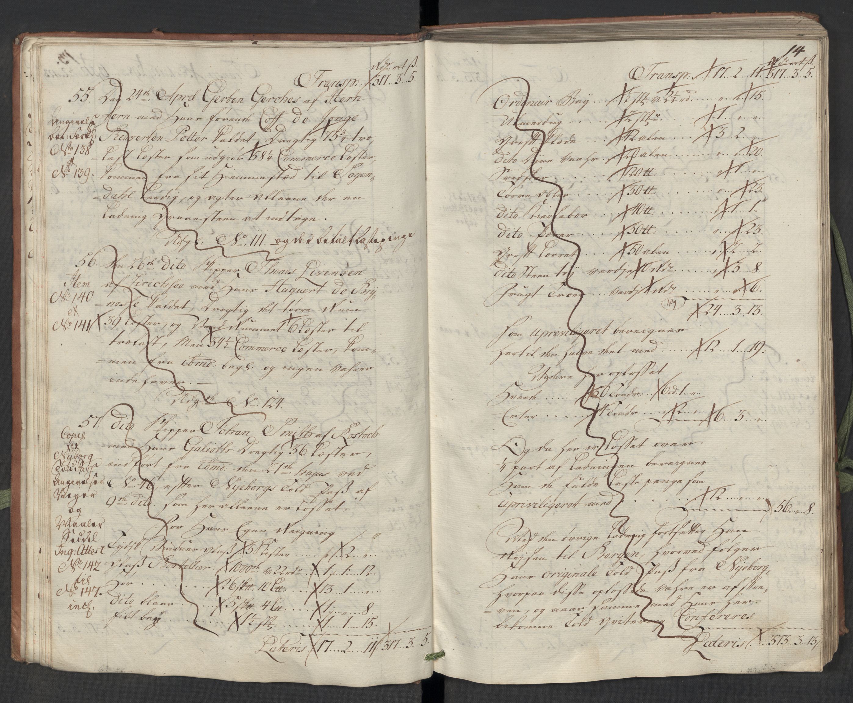 Generaltollkammeret, tollregnskaper, AV/RA-EA-5490/R22/L0018/0001: Tollregnskaper Stavanger / Hovedtollbok, 1756, s. 13b-14a