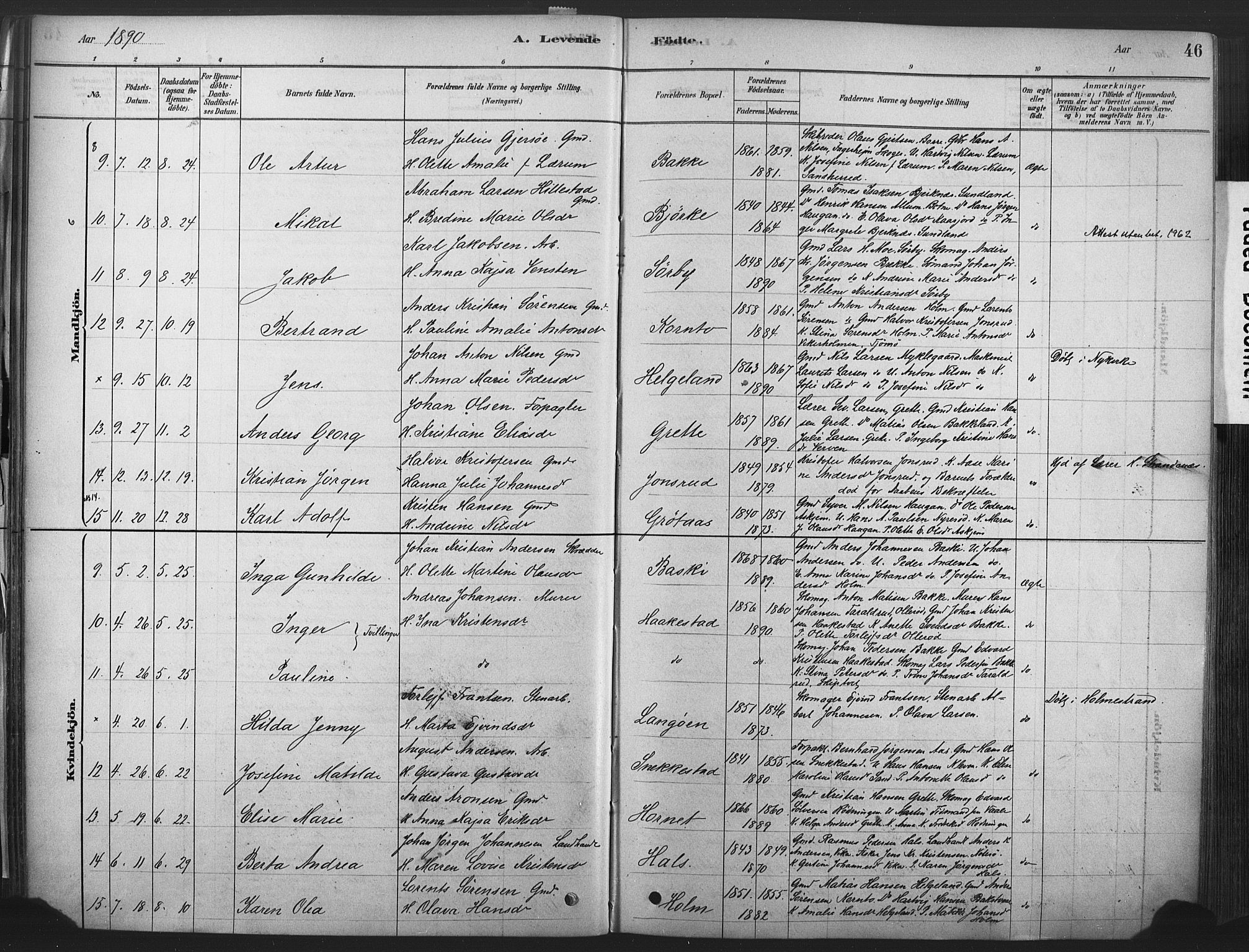 Våle kirkebøker, AV/SAKO-A-334/F/Fa/L0011: Ministerialbok nr. I 11, 1878-1906, s. 46