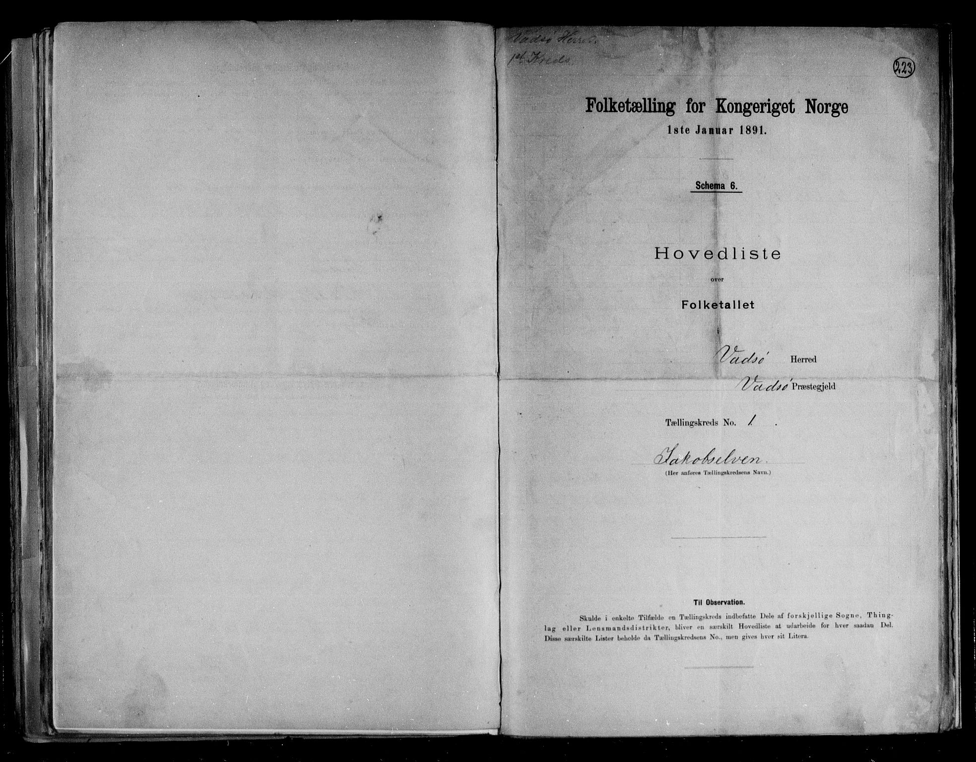 RA, Folketelling 1891 for 2029 Vadsø herred, 1891, s. 4
