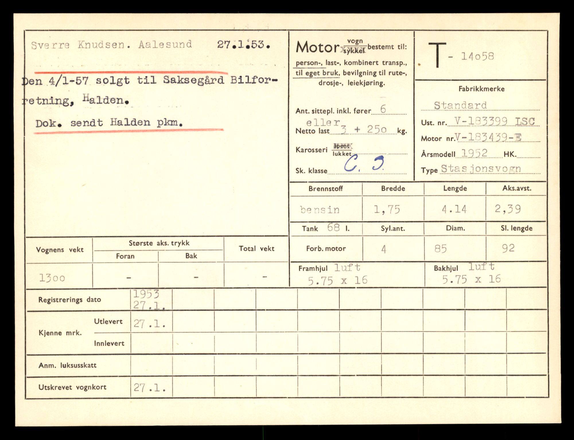 Møre og Romsdal vegkontor - Ålesund trafikkstasjon, AV/SAT-A-4099/F/Fe/L0042: Registreringskort for kjøretøy T 13906 - T 14079, 1927-1998, s. 2697