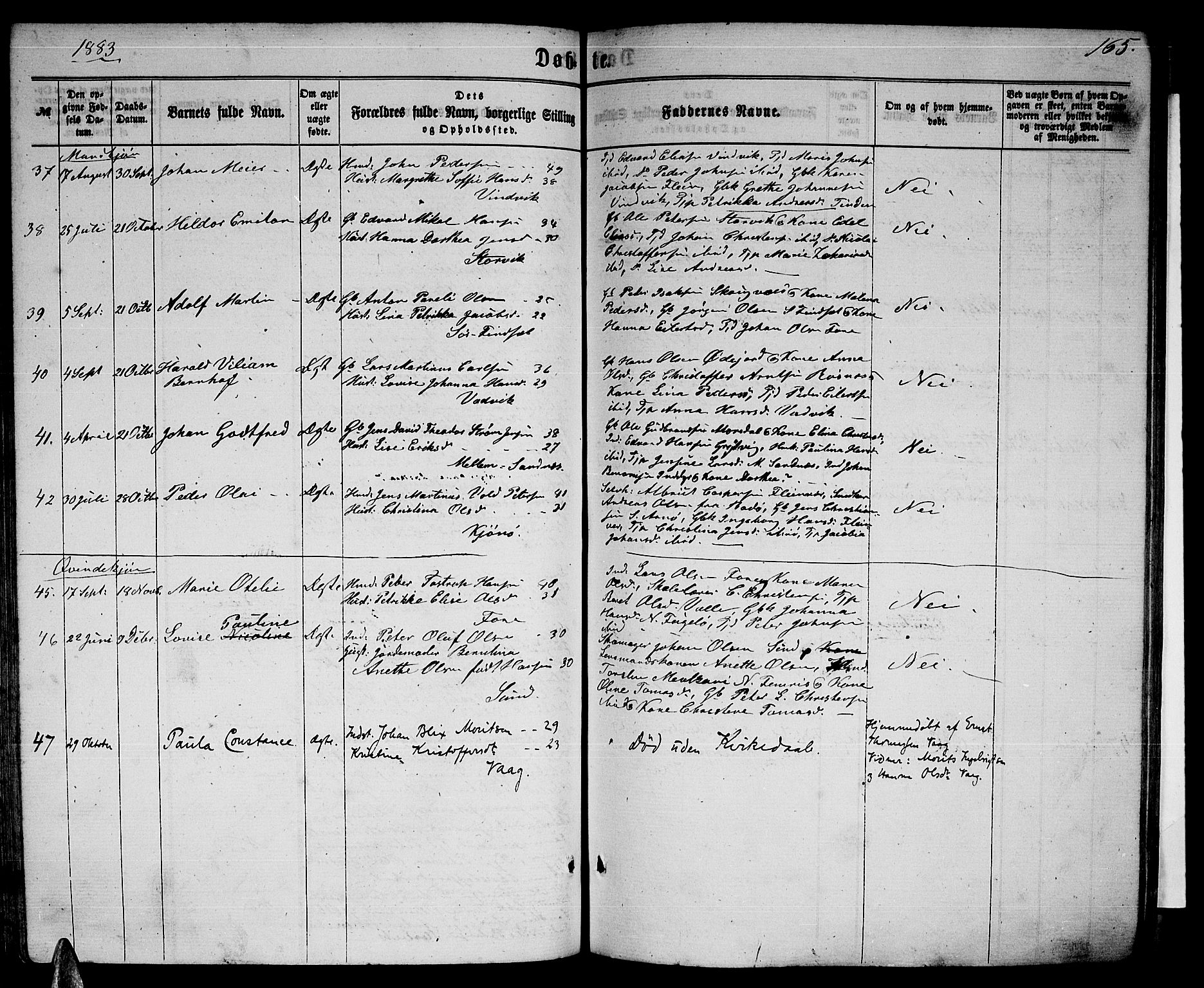 Ministerialprotokoller, klokkerbøker og fødselsregistre - Nordland, SAT/A-1459/805/L0107: Klokkerbok nr. 805C03, 1862-1885, s. 165