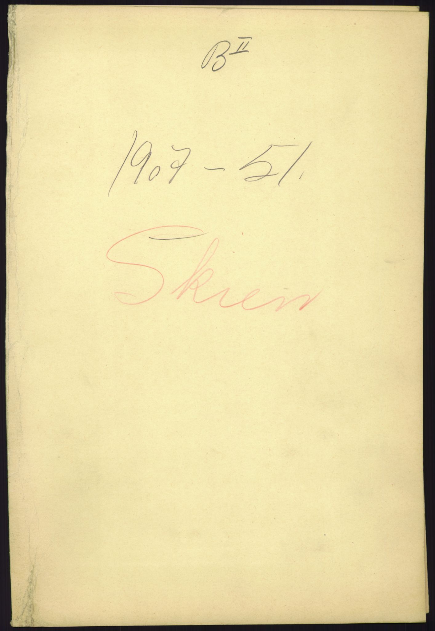 Kirke- og undervisningsdepartementet, 2. prestegardsktr. B2, AV/RA-S-1013/E/Ee/L0430/0002: -- / Skien, 1907-1956, s. 1