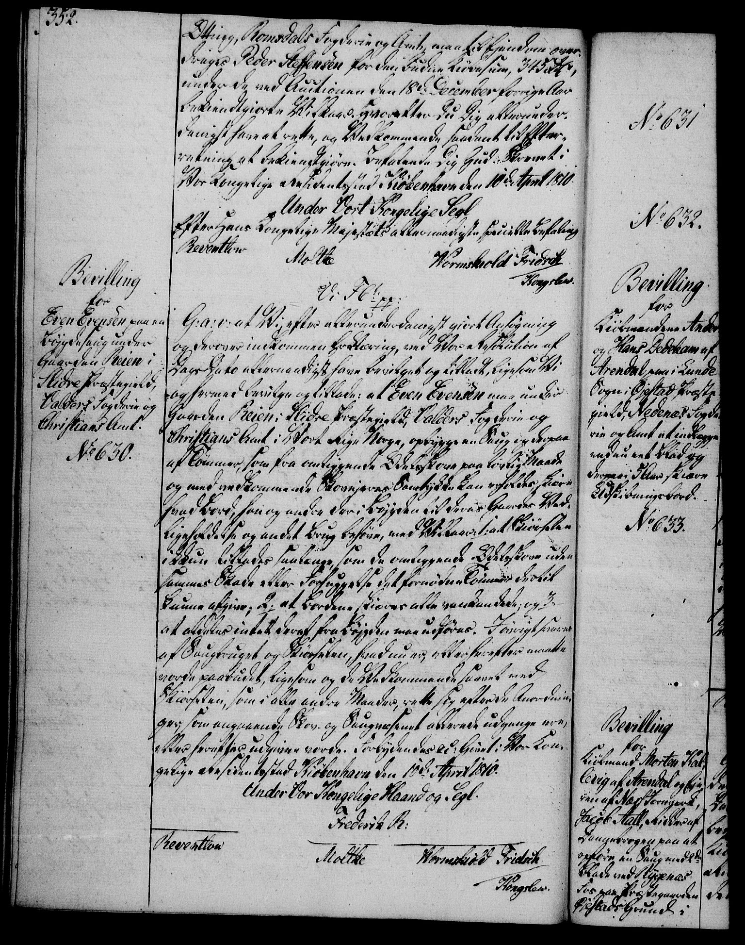 Rentekammeret, Kammerkanselliet, AV/RA-EA-3111/G/Gg/Gga/L0019: Norsk ekspedisjonsprotokoll med register (merket RK 53.19), 1807-1810, s. 352