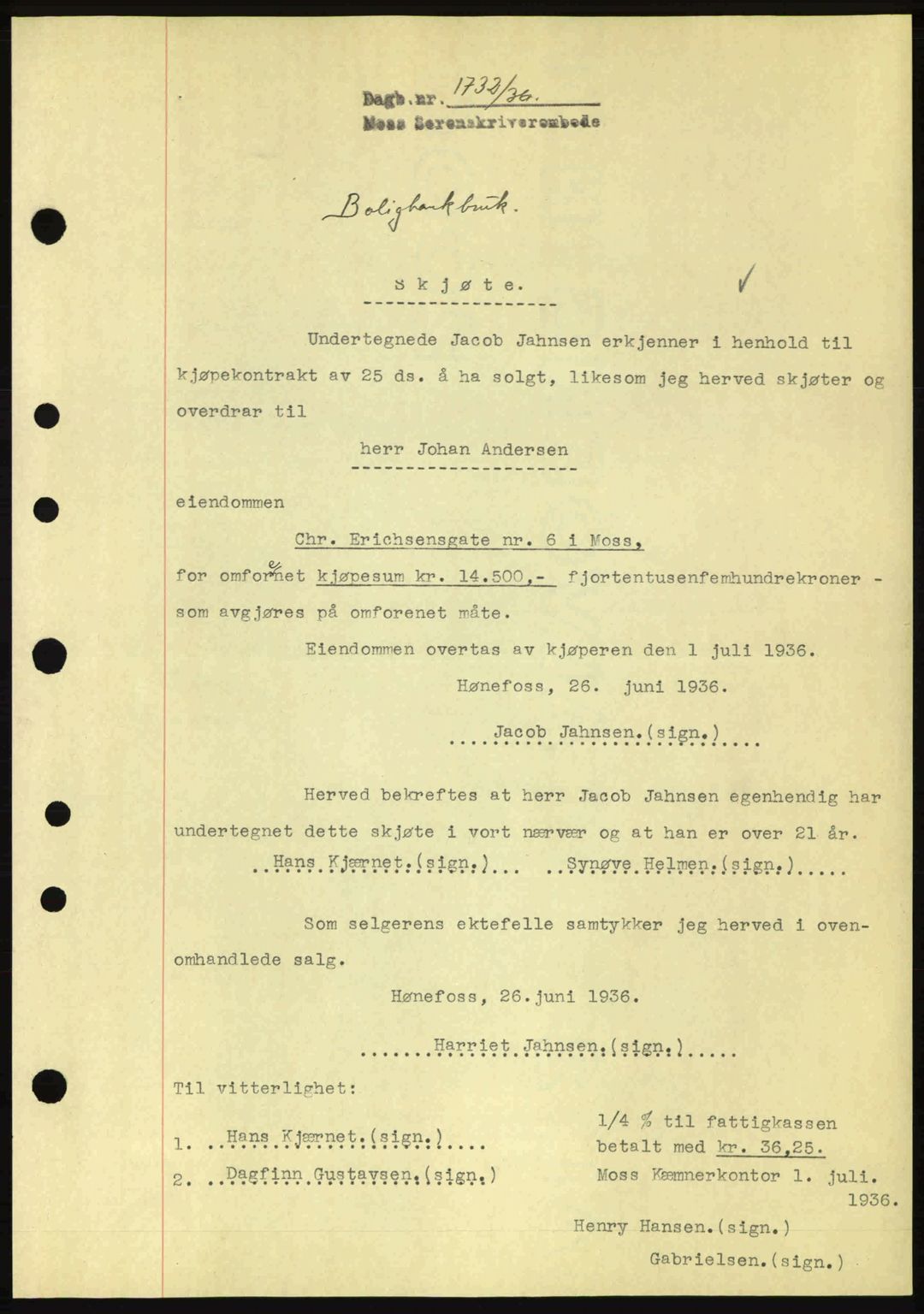 Moss sorenskriveri, SAO/A-10168: Pantebok nr. A1, 1936-1936, Dagboknr: 1732/1936
