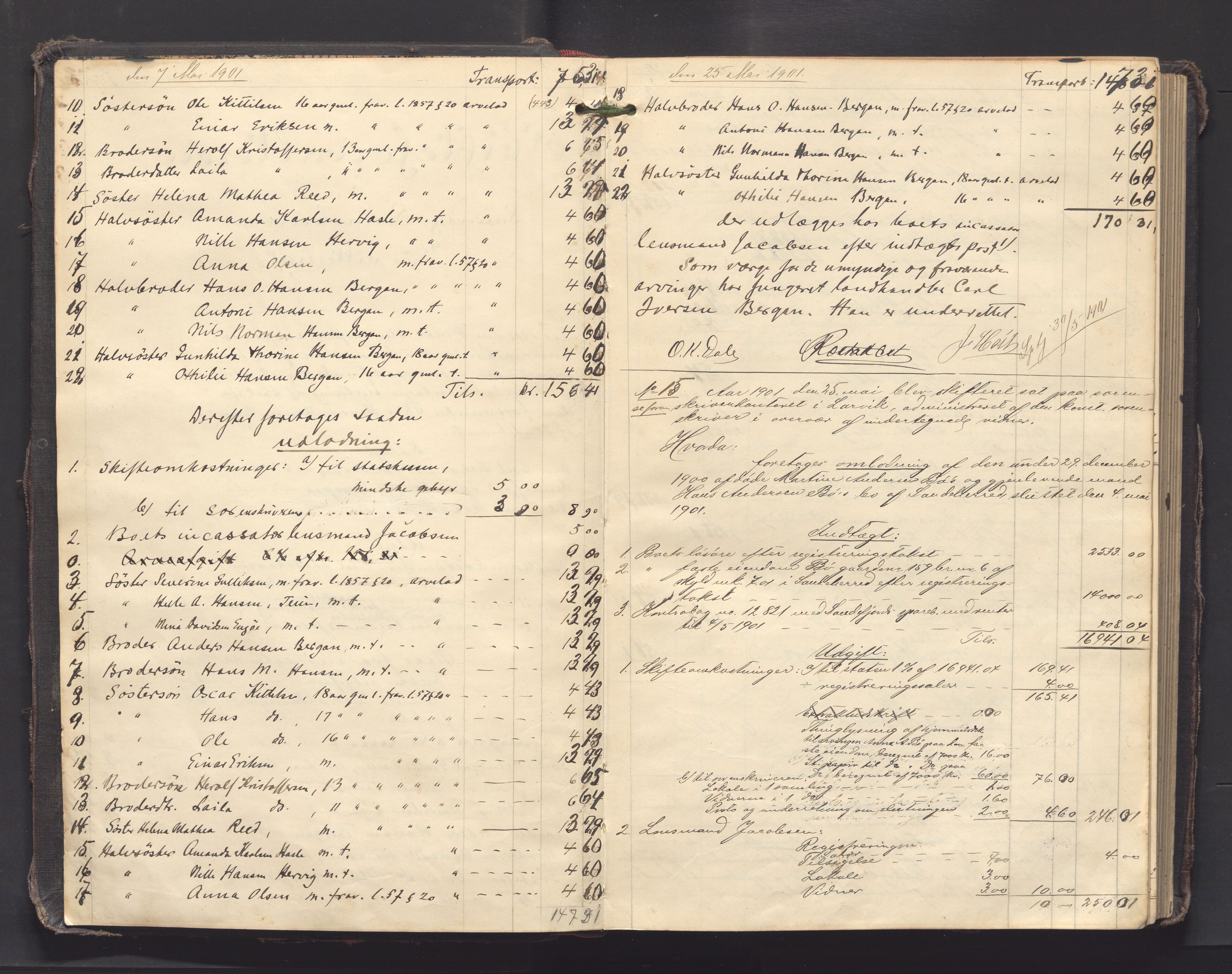 Larvik sorenskriveri, AV/SAKO-A-83/H/Hd/Hdd/L0007: Skifteutlodningsprotokoll, 1901-1906