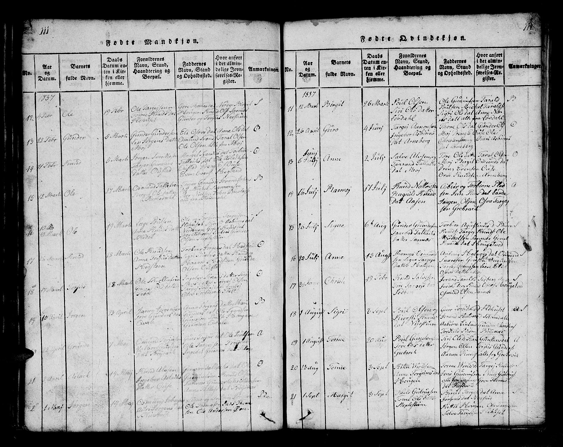Bygland sokneprestkontor, AV/SAK-1111-0006/F/Fb/Fbb/L0001: Klokkerbok nr. B 1, 1816-1843, s. 112-113