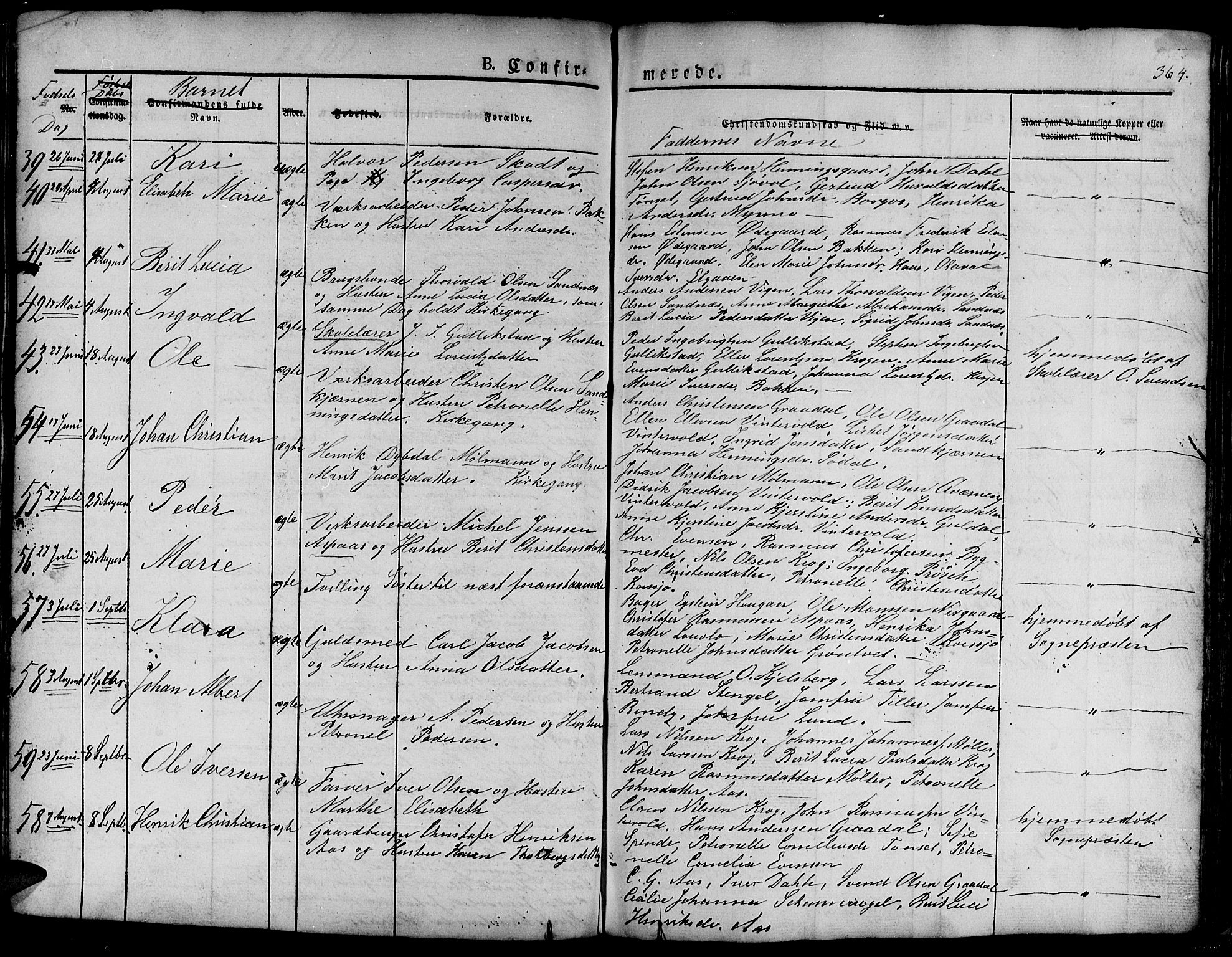 Ministerialprotokoller, klokkerbøker og fødselsregistre - Sør-Trøndelag, SAT/A-1456/681/L0938: Klokkerbok nr. 681C02, 1829-1879, s. 364