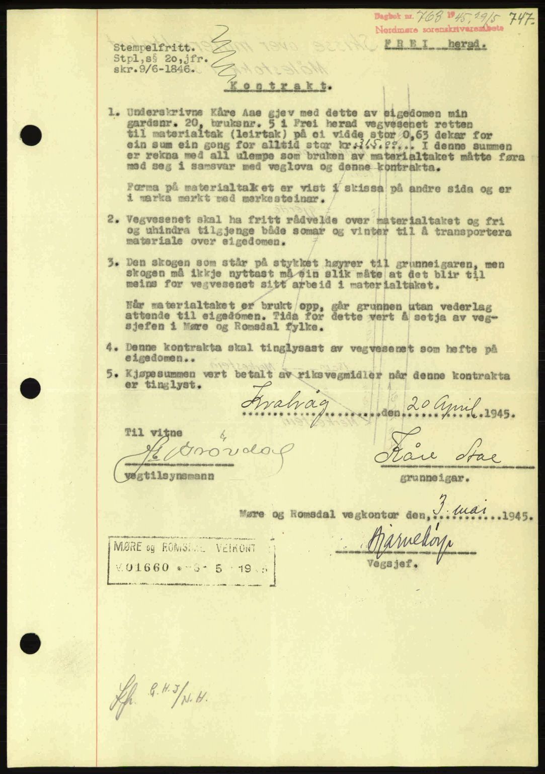 Nordmøre sorenskriveri, AV/SAT-A-4132/1/2/2Ca: Pantebok nr. B92, 1944-1945, Dagboknr: 763/1945