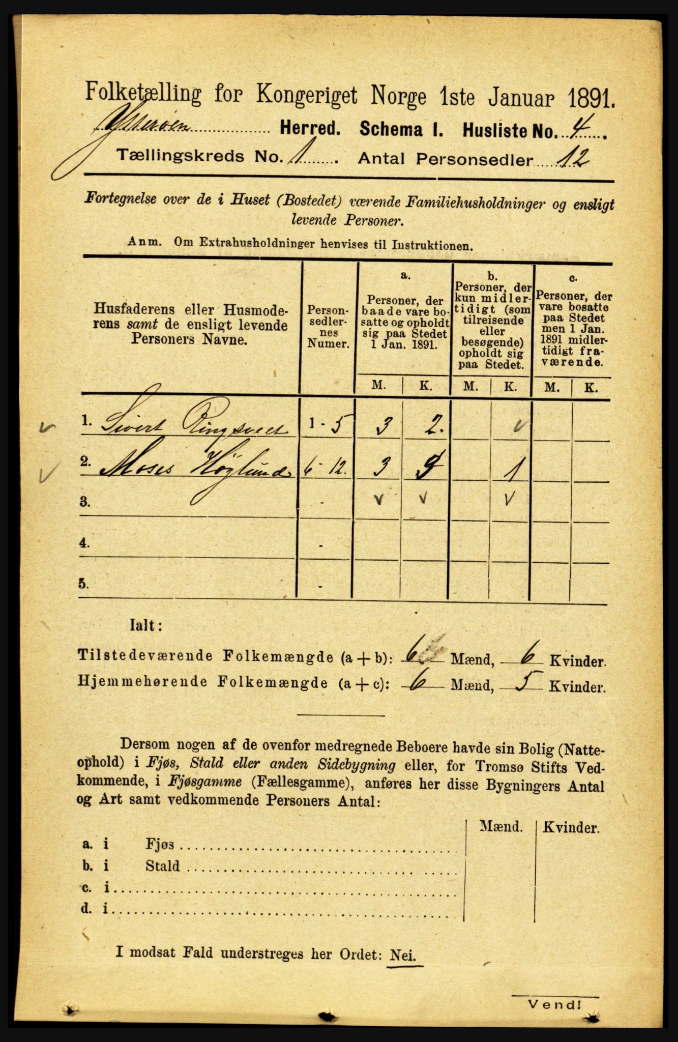 RA, Folketelling 1891 for 1722 Ytterøy herred, 1891, s. 16