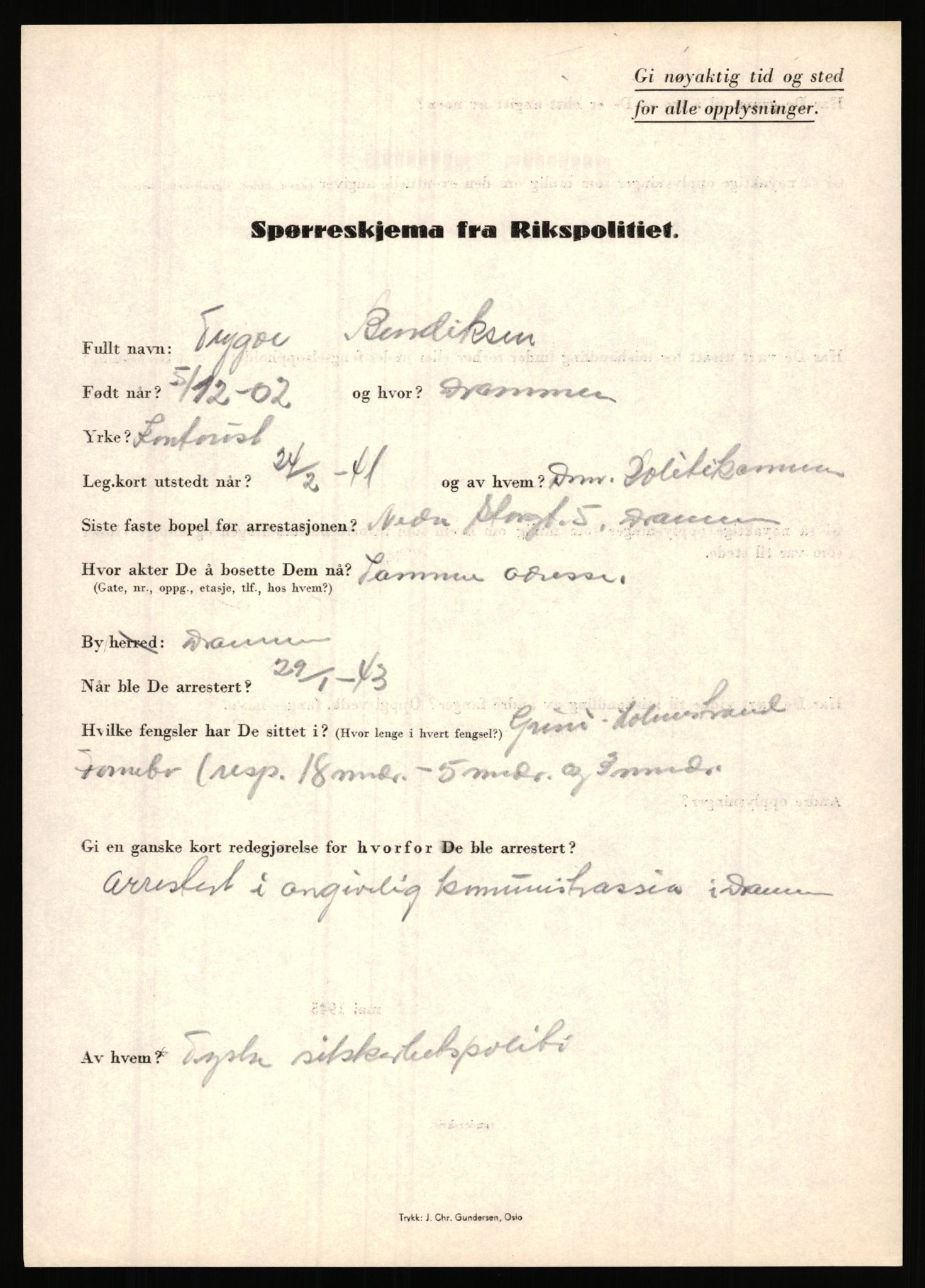 Rikspolitisjefen, AV/RA-S-1560/L/L0001: Abelseth, Rudolf - Berentsen, Odd, 1940-1945, s. 1317