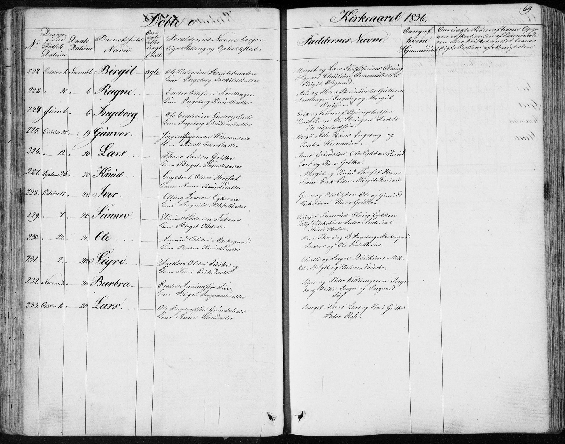 Nes kirkebøker, AV/SAKO-A-236/F/Fa/L0009: Ministerialbok nr. 9, 1834-1863, s. 69