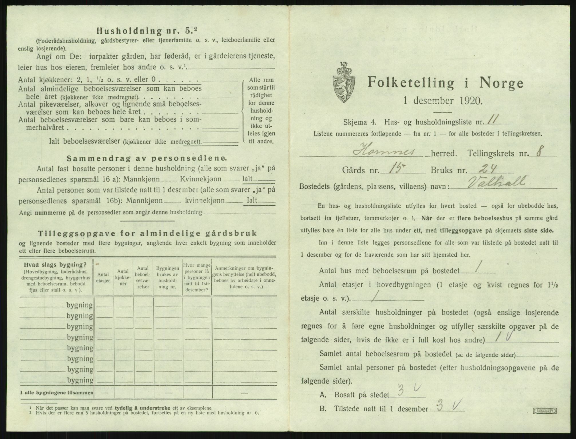 SAK, Folketelling 1920 for 0936 Hornnes herred, 1920, s. 315