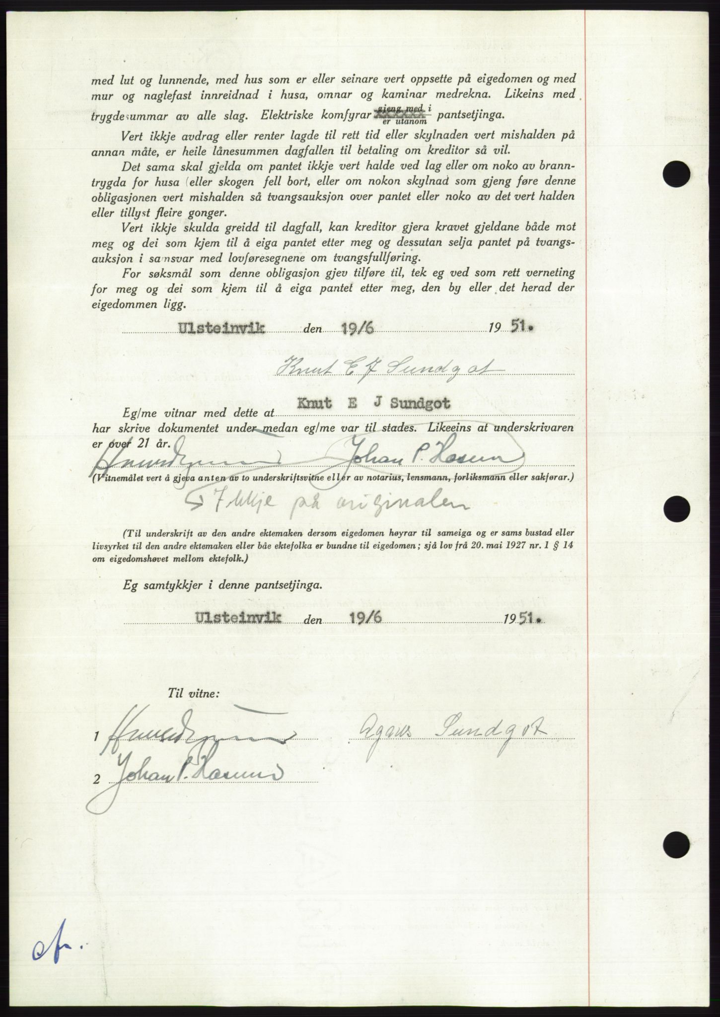 Søre Sunnmøre sorenskriveri, AV/SAT-A-4122/1/2/2C/L0120: Pantebok nr. 8B, 1951-1951, Dagboknr: 1102/1951