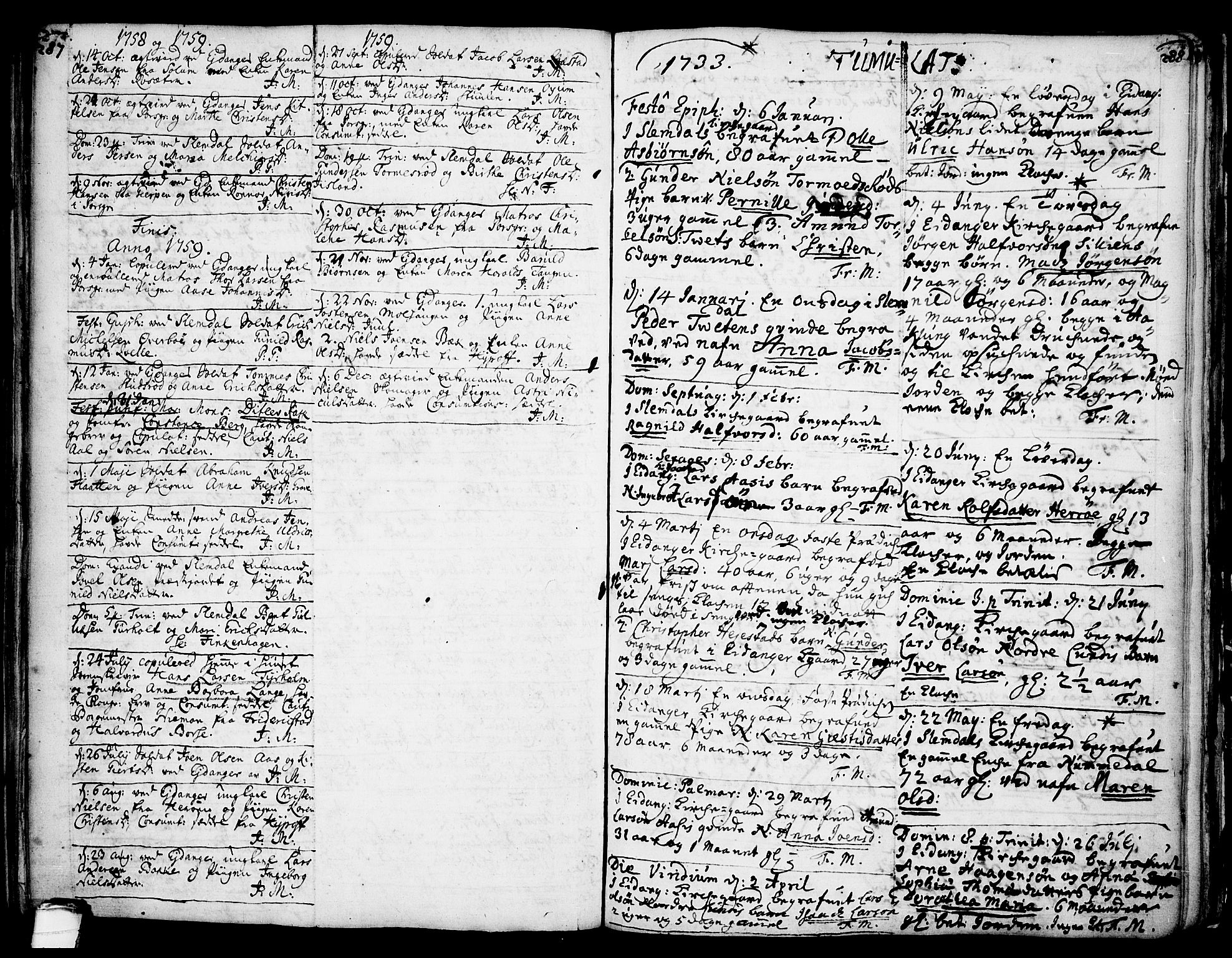 Eidanger kirkebøker, AV/SAKO-A-261/F/Fa/L0004: Ministerialbok nr. 4, 1733-1759, s. 287-288