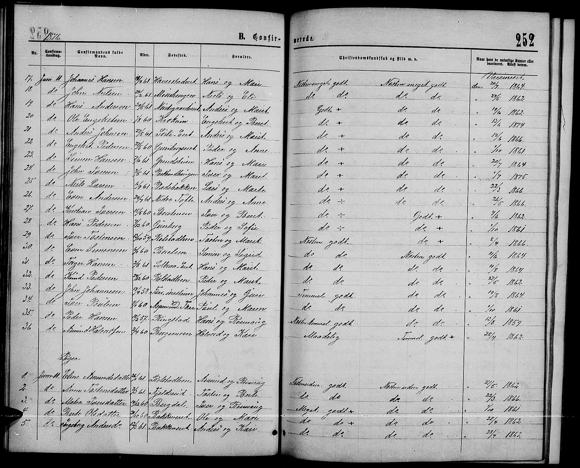 Sør-Fron prestekontor, AV/SAH-PREST-010/H/Ha/Hab/L0002: Klokkerbok nr. 2, 1864-1883, s. 252