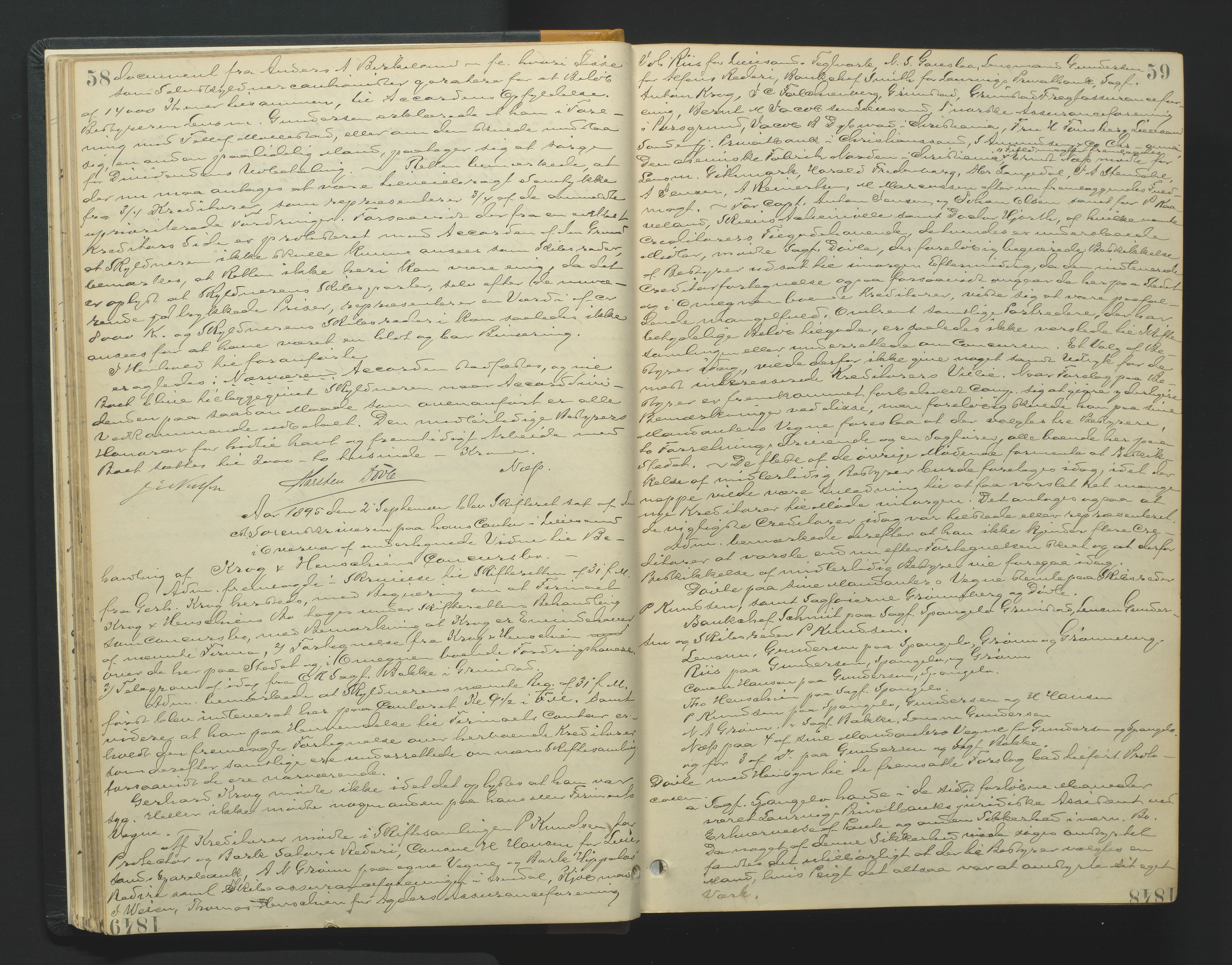 Vestre Nedenes/Sand sorenskriveri, AV/SAK-1221-0010/H/Hc/L0007: Skifteforhandlingsprotokoll nr. 5, 1894-1916, s. 58-59