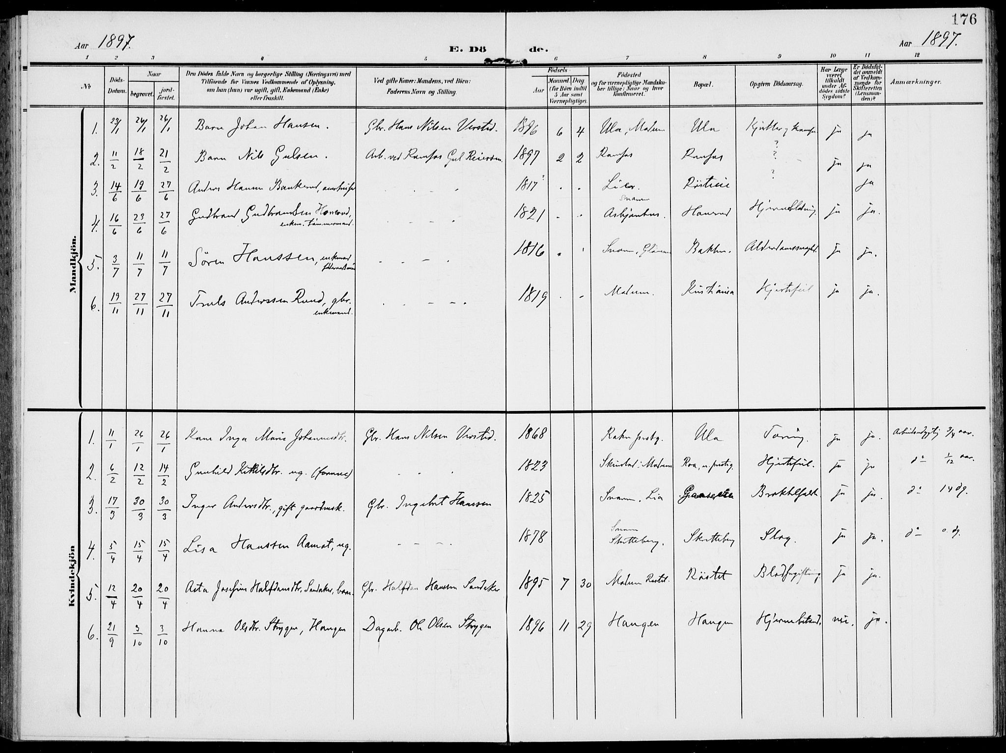 Modum kirkebøker, AV/SAKO-A-234/F/Fa/L0019: Ministerialbok nr. 19, 1890-1914, s. 176