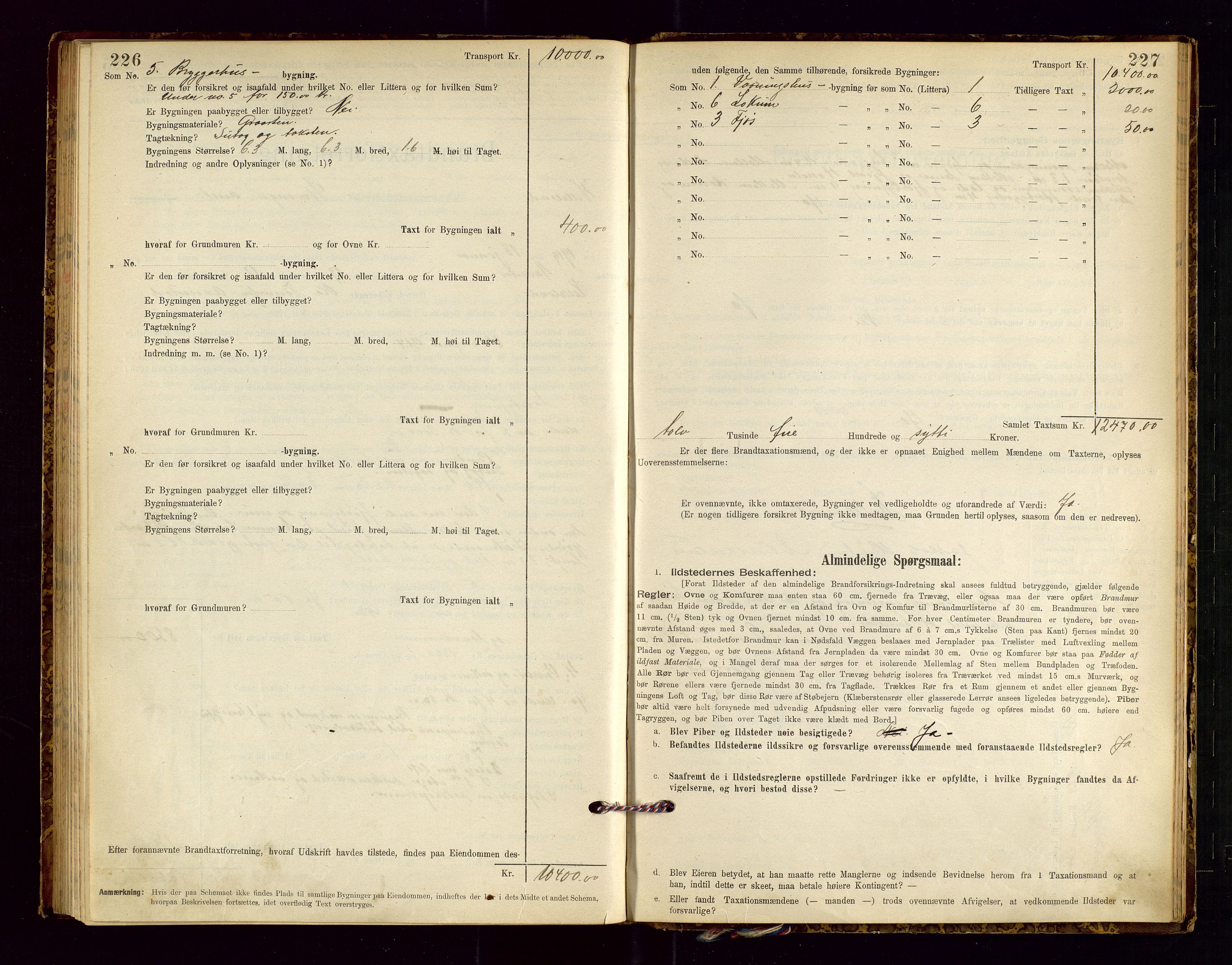 Helleland lensmannskontor, AV/SAST-A-100209/Gob/L0001: "Brandtaxationsprotokol", 1896-1919, s. 226-227