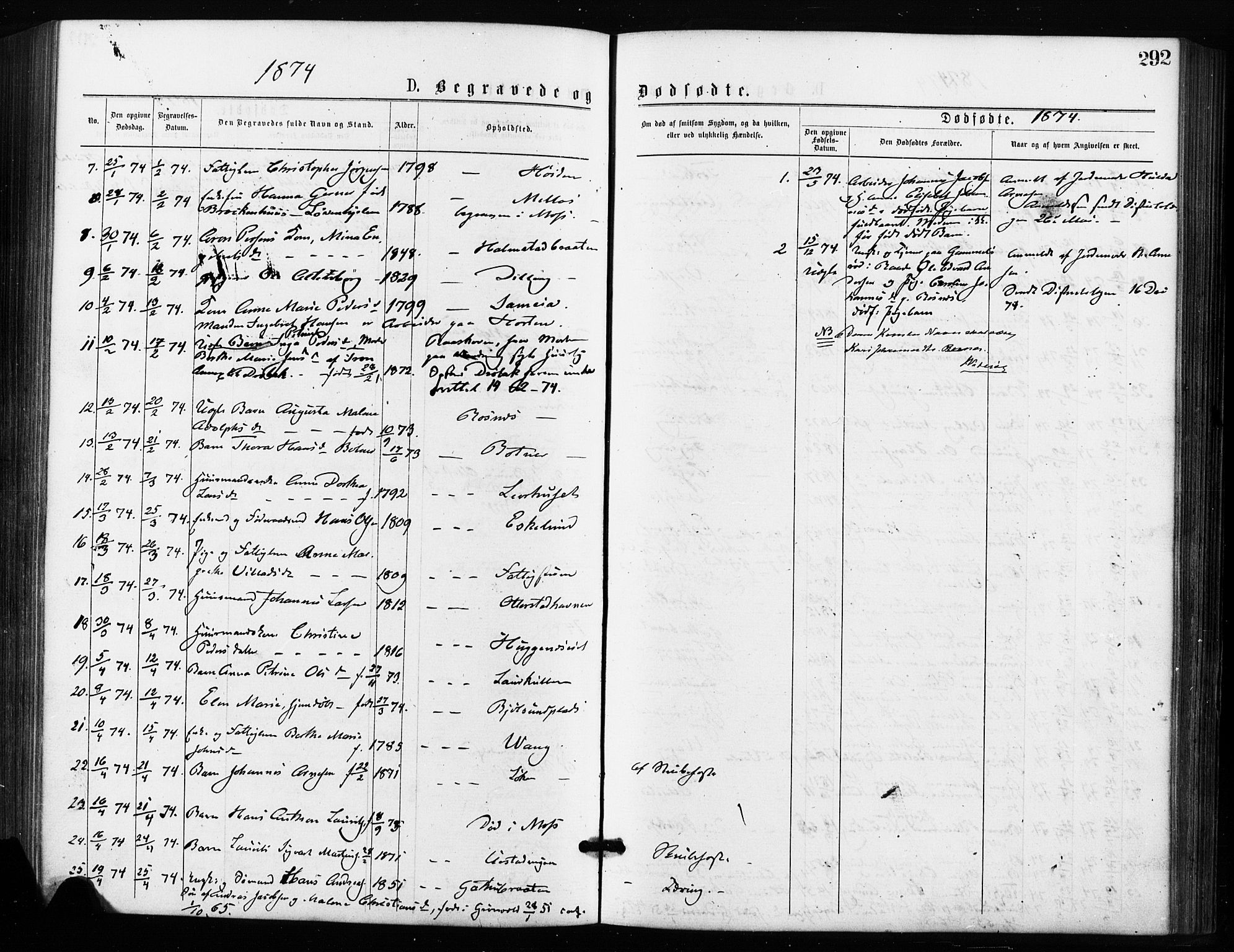 Rygge prestekontor Kirkebøker, AV/SAO-A-10084b/F/Fa/L0006: Ministerialbok nr. 6, 1872-1877, s. 292