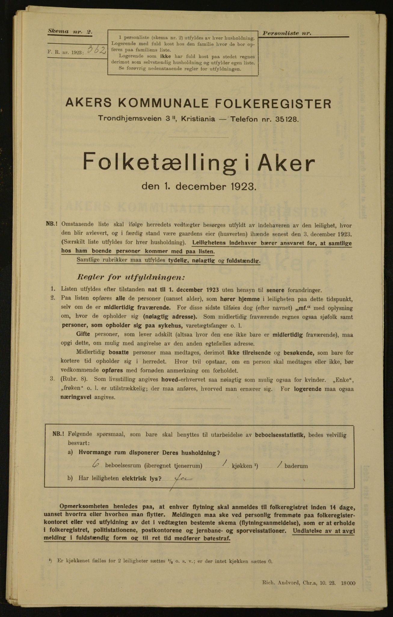 , Kommunal folketelling 1.12.1923 for Aker, 1923, s. 2304